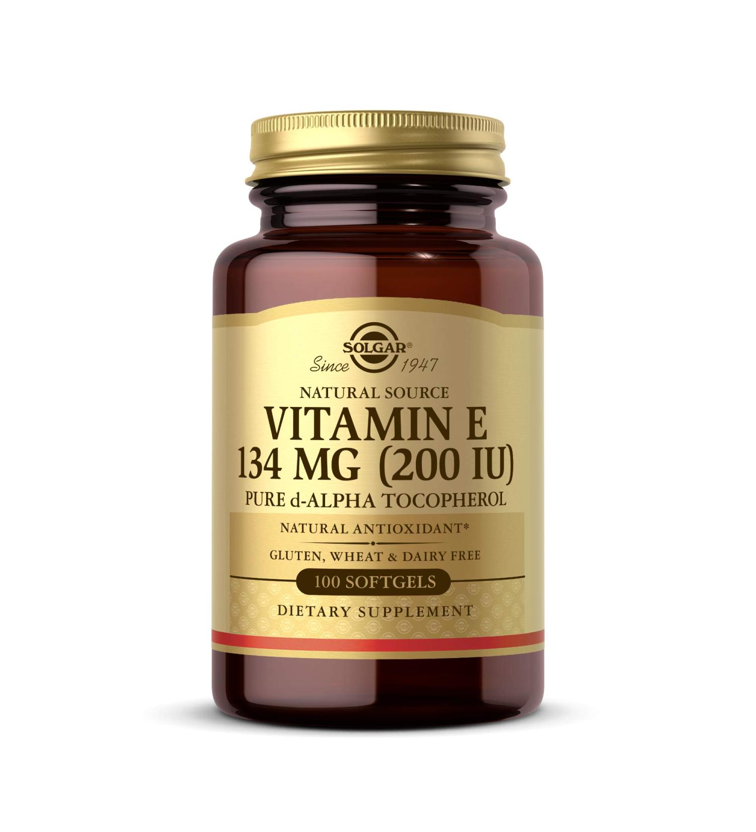 Solgar Vitamin E 200 IU Alpha 100 Softgels - Antioxidant for Healthy Aging & Skin | Immune System Support - Natural Source, Gluten & Dairy Free - Buy Online on GoSupps.com