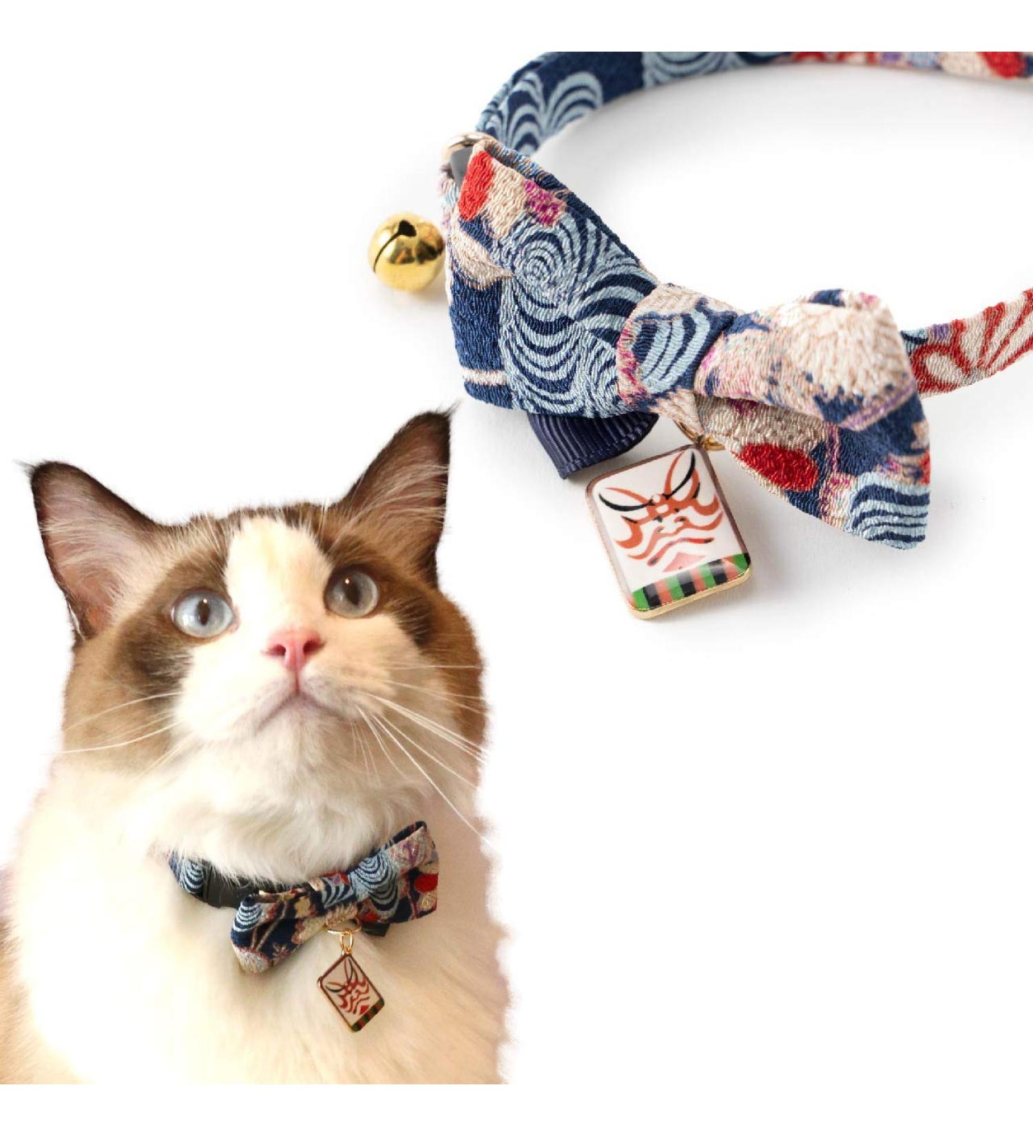 Necoichi Kabuki Charm Bow Tie Cat Collar - Navy | Stylish and Comfortable - Buy Online on GoSupps.com