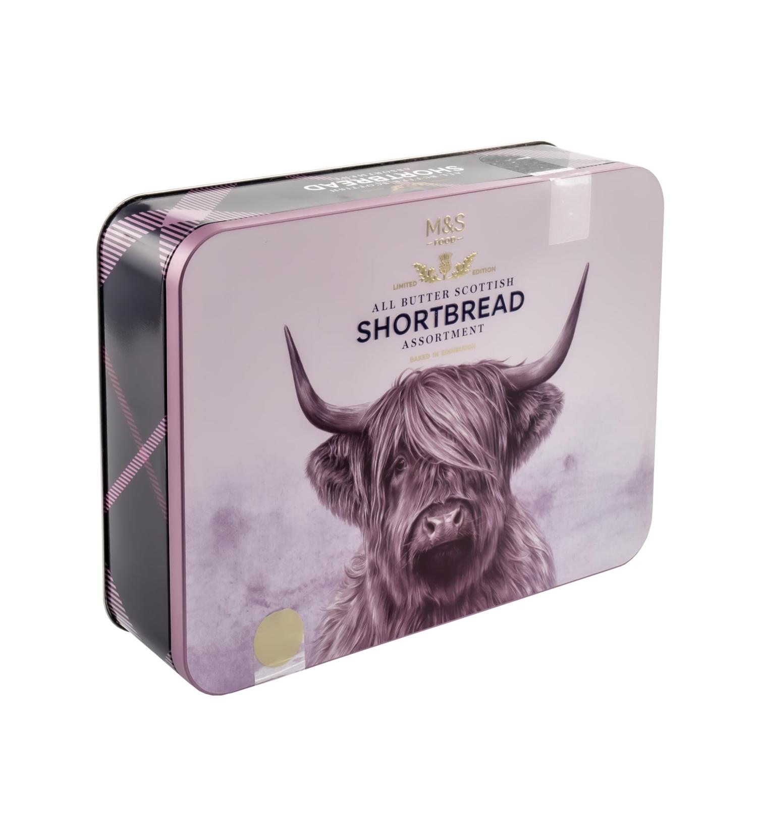 M&S Highland Cow All Butter Scottish Shortbread Biscuit Assortment Tin Limited Edition Design Purple 650g