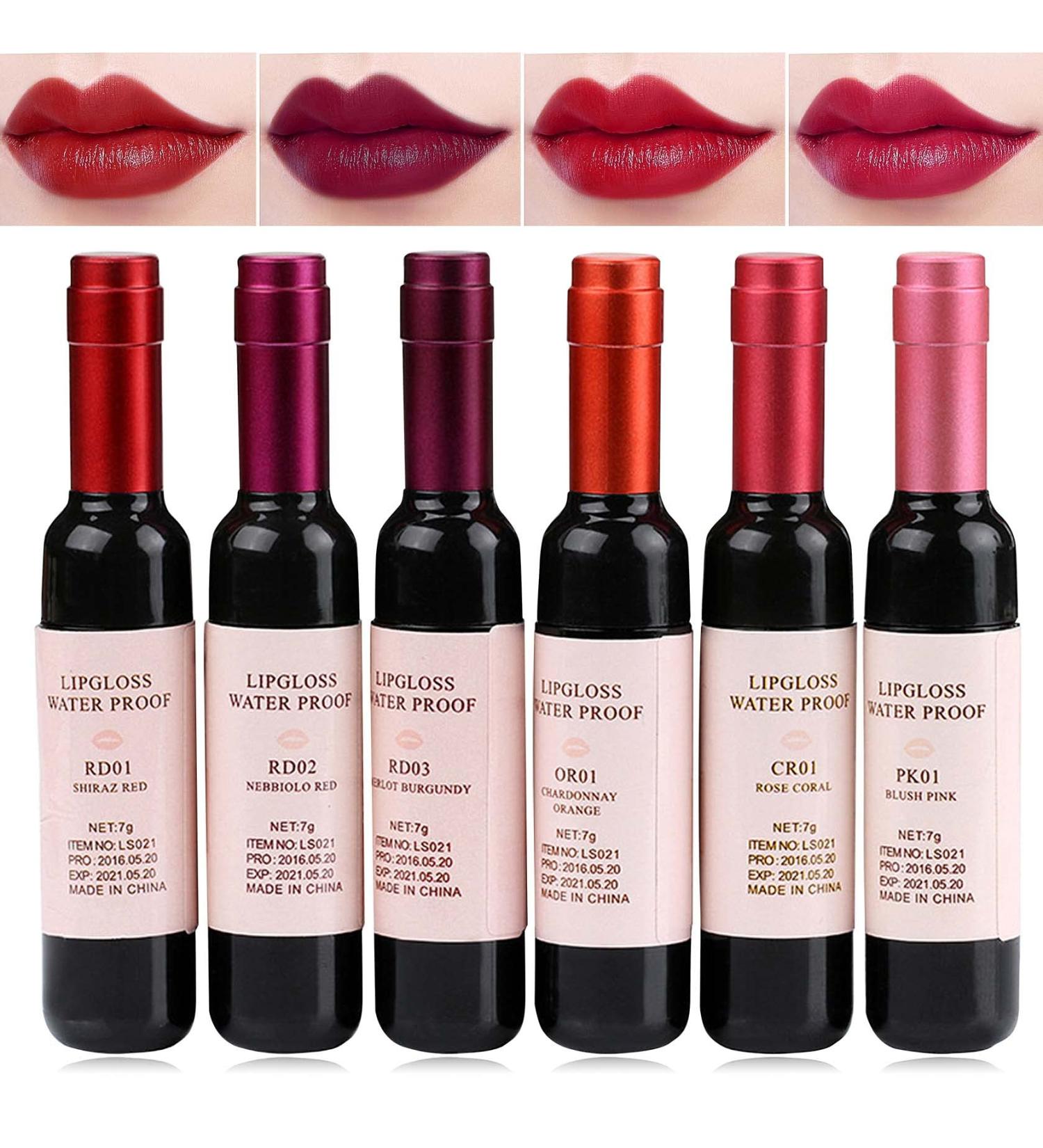 WENJLYJ 6 PCS Wine Lip Tint Wine Bottle Matte Lip Tint Stain Stick Long Lasting Waterproof&Moisturizing Velvet Liquid Lipstick Mini Cute Lip Gloss Set for Women 6p - Buy Online on GoSupps.com
