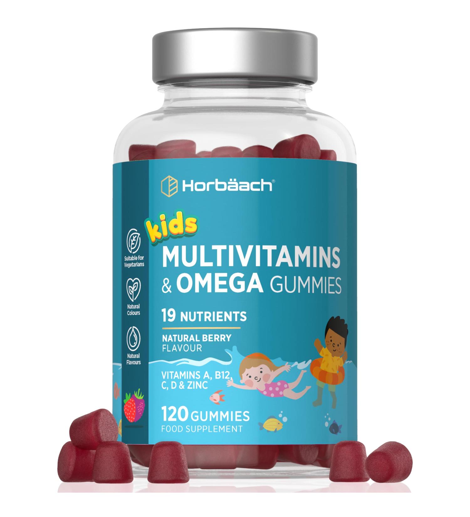 Multivitamin Gummies Kids with Omega 3 6 9 120 Vegetarian Gummies Complex for Children with Vitamin A B12 C D and Zinc from Horbaach - Buy Online on GoSupps.com