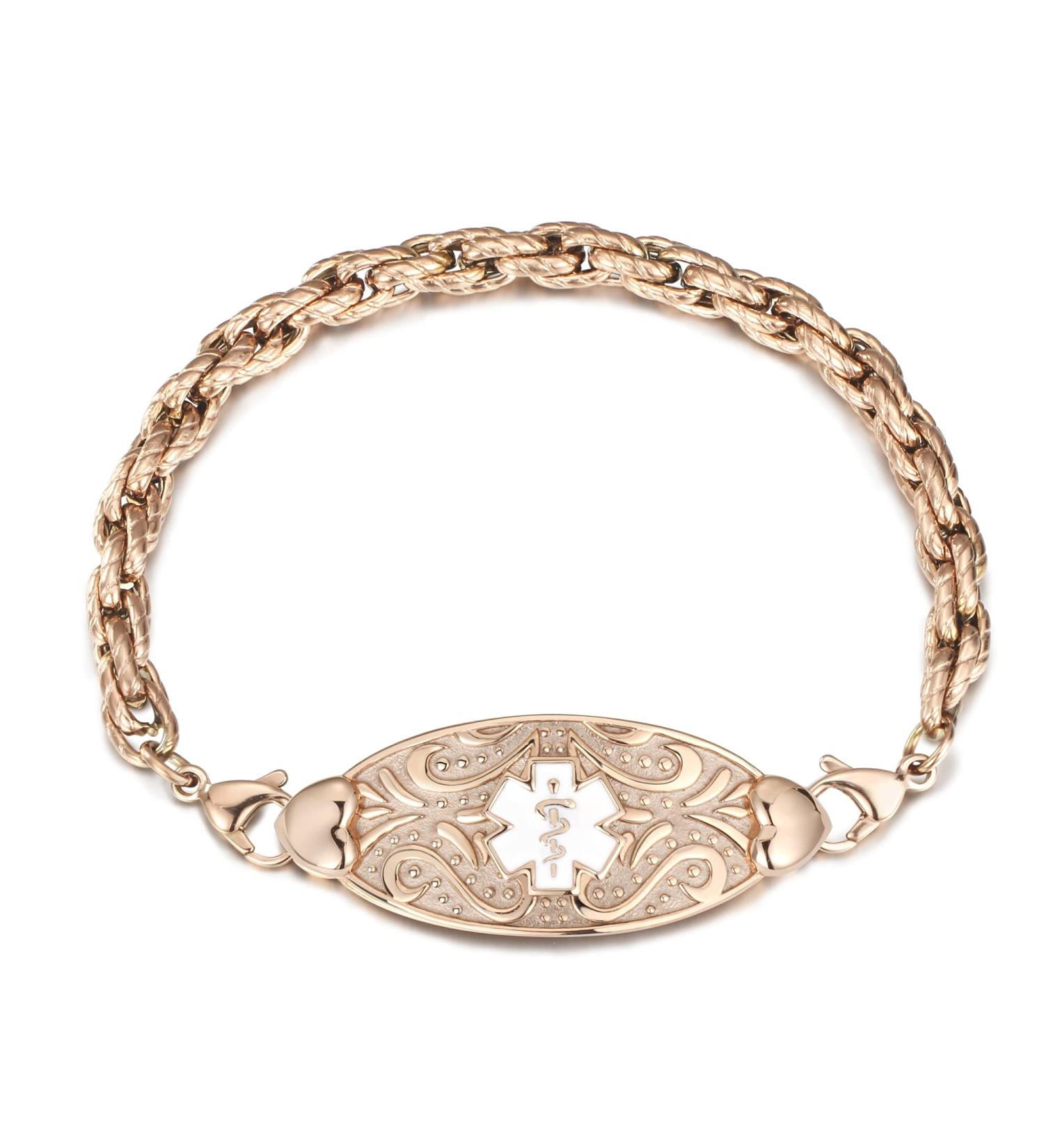MunsteryAid Custom Medical Alert ID Bracelet for Women - Personalized Emergency Awareness Jewelry (Rose Gold, 7.5 Inches) - Buy Online on GoSupps.com