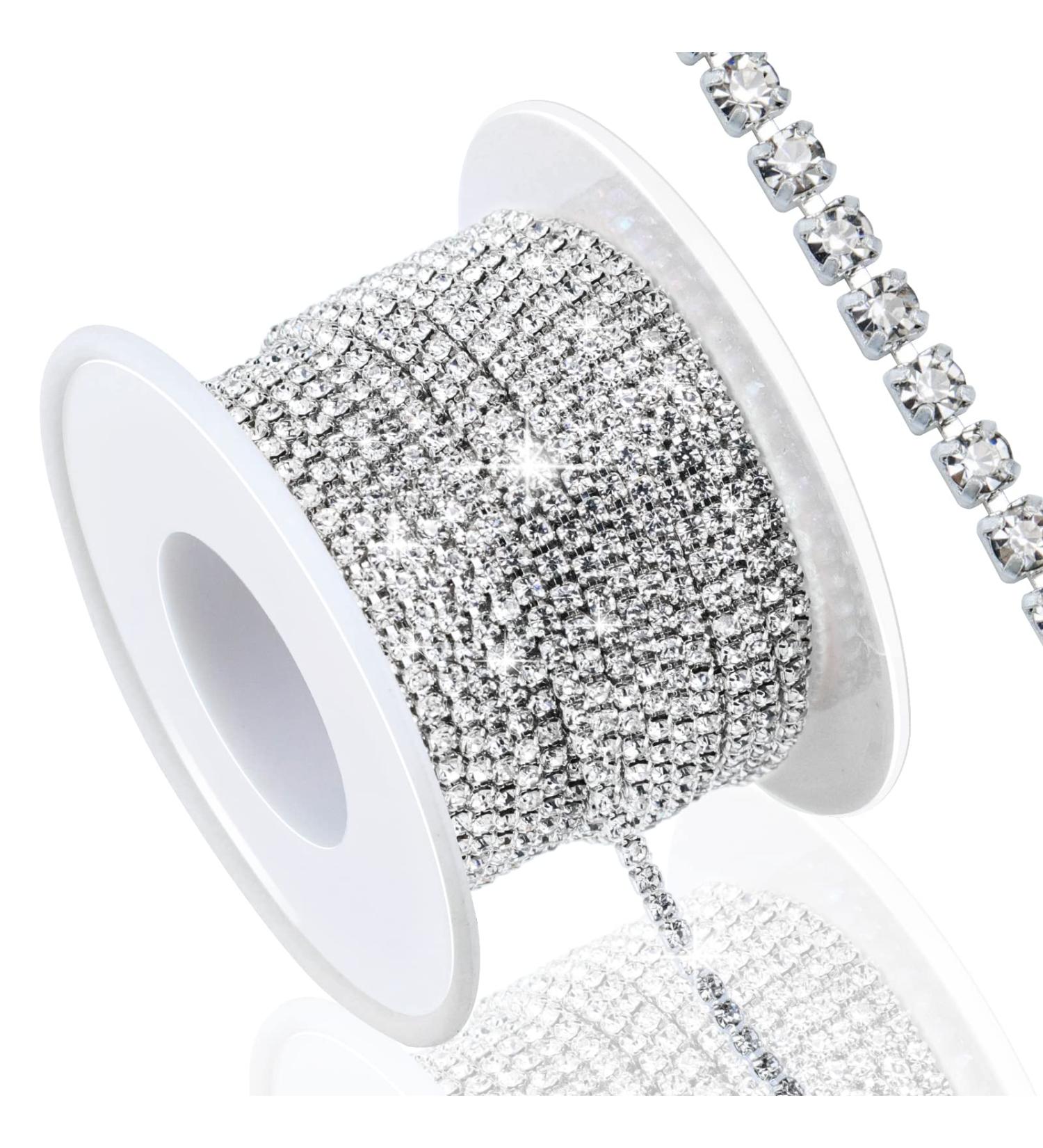 Dowarm 10 Yards Crystal Rhinestone Close Chain Trim - 2MM SS6 Claw Chain for Sewing, Crafts, and DIY Decor - Silver Base with Clear Rhinestone - Perfect for Crocs, Clothes, Cups, and Jewelry - Buy Online on GoSupps.com