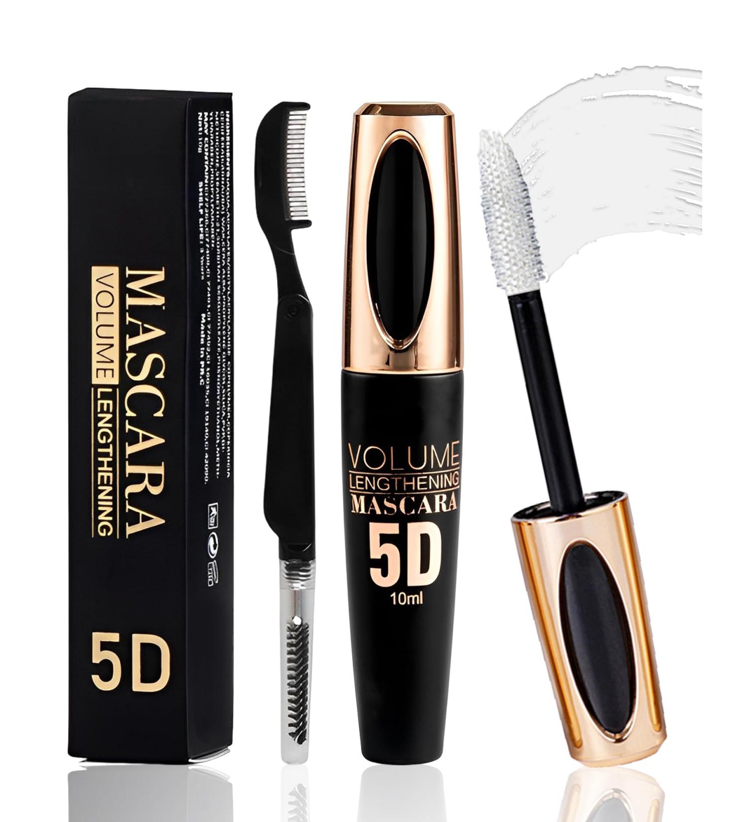 White Waterproof Mascara for Eyelashes 5D Silk Fiber Mascara with Folding Eyelash Comb Brush Liquid Colored Mascara Lash Extensions Volumizing and Thick Smudge-proof Long Lasting Party Stage Use - Buy Online on GoSupps.com