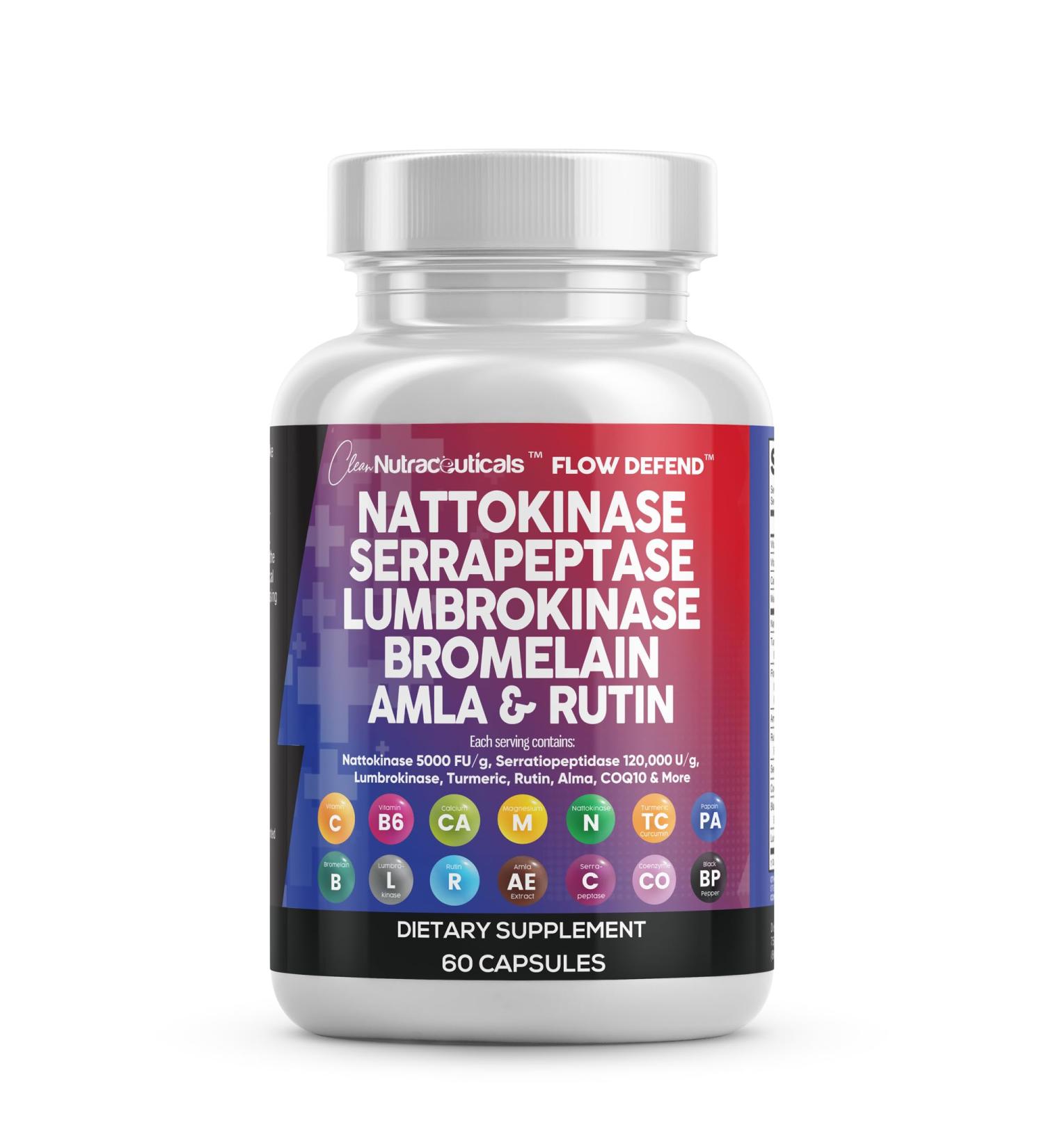 Clean Nutraceuticals Nattokinase 5000 FU Serrapeptase 120000 SPU Lumbrokinase Enzyme Supplement with Bromelain Papain Papaya Enzymes Rutin Extract Amla Magnesium Vitamin B6 & VIT C Capsules - Buy Online on GoSupps.com