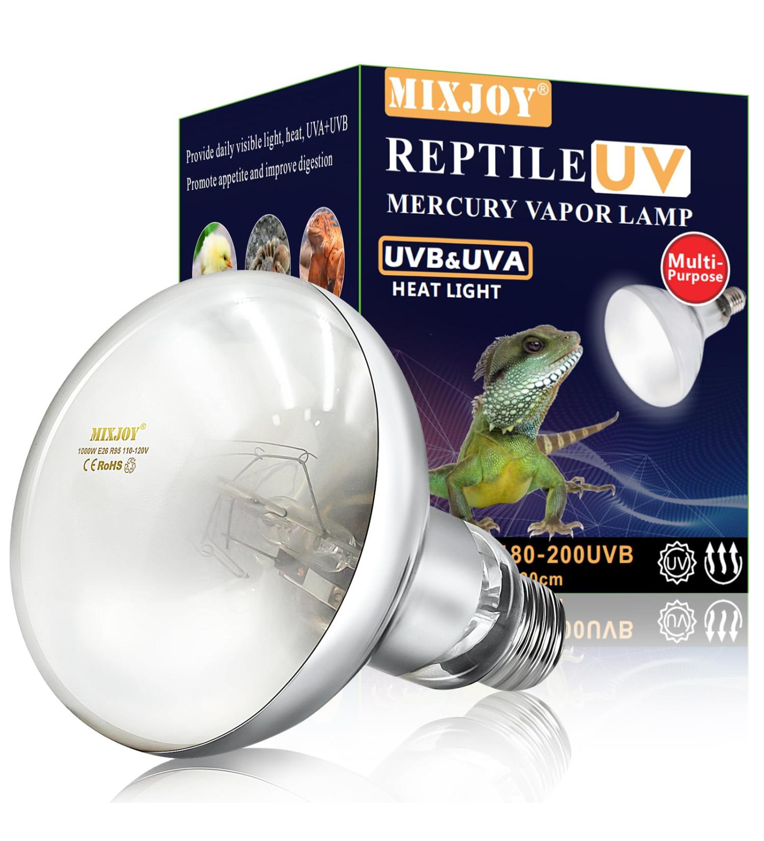 MIXJOY 100 Watt High Intensity Self-Ballasted UV/Heat Mercury Vapor Light Bulb UVA UVB Full Spectrum Sun Light for Reptile and Amphibian Use - Buy Online on GoSupps.com