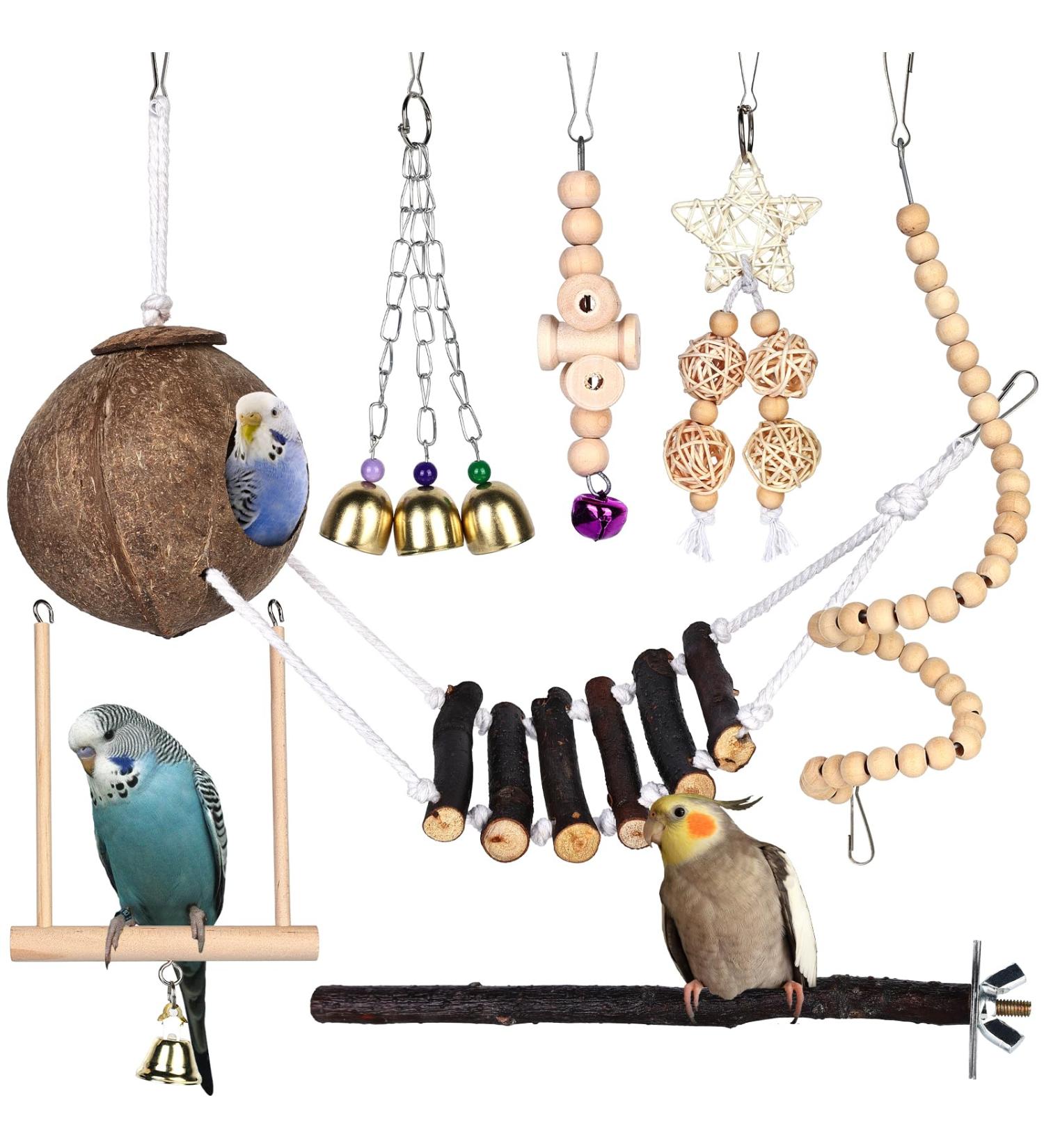 Buy Vegan 7-Piece Wooden Bird Toy Set - Multicolored Ladders & Accessories for Budgies Parrots and More | International Shipping - Buy Online on GoSupps.com