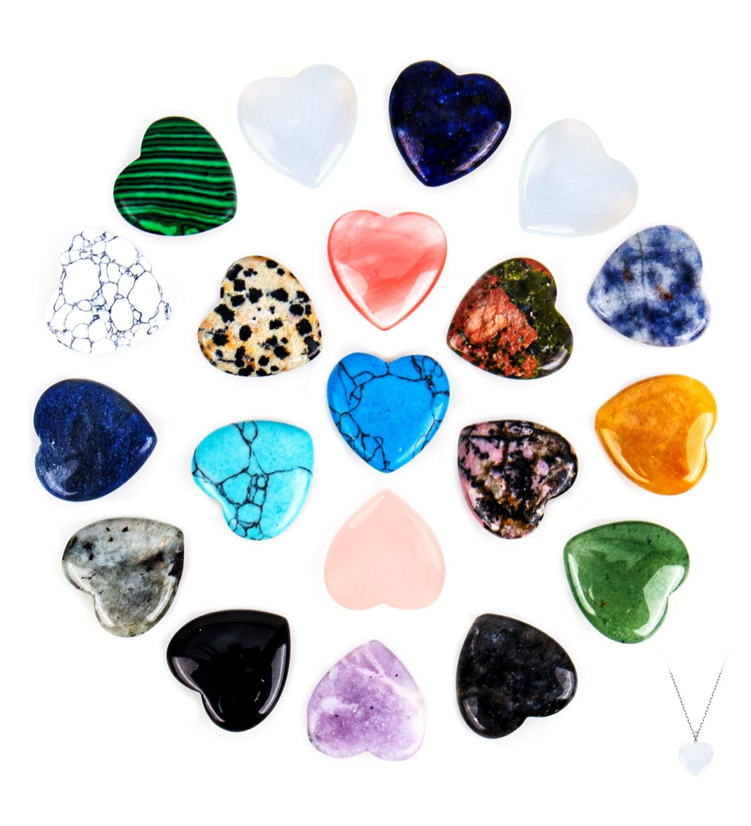 Heart Stones Set - 20 PCS Natural Healing Crystals | 20mm Gemstone Tumbled Stones for Meditation & Decor - International Shipping - Buy Online on GoSupps.com