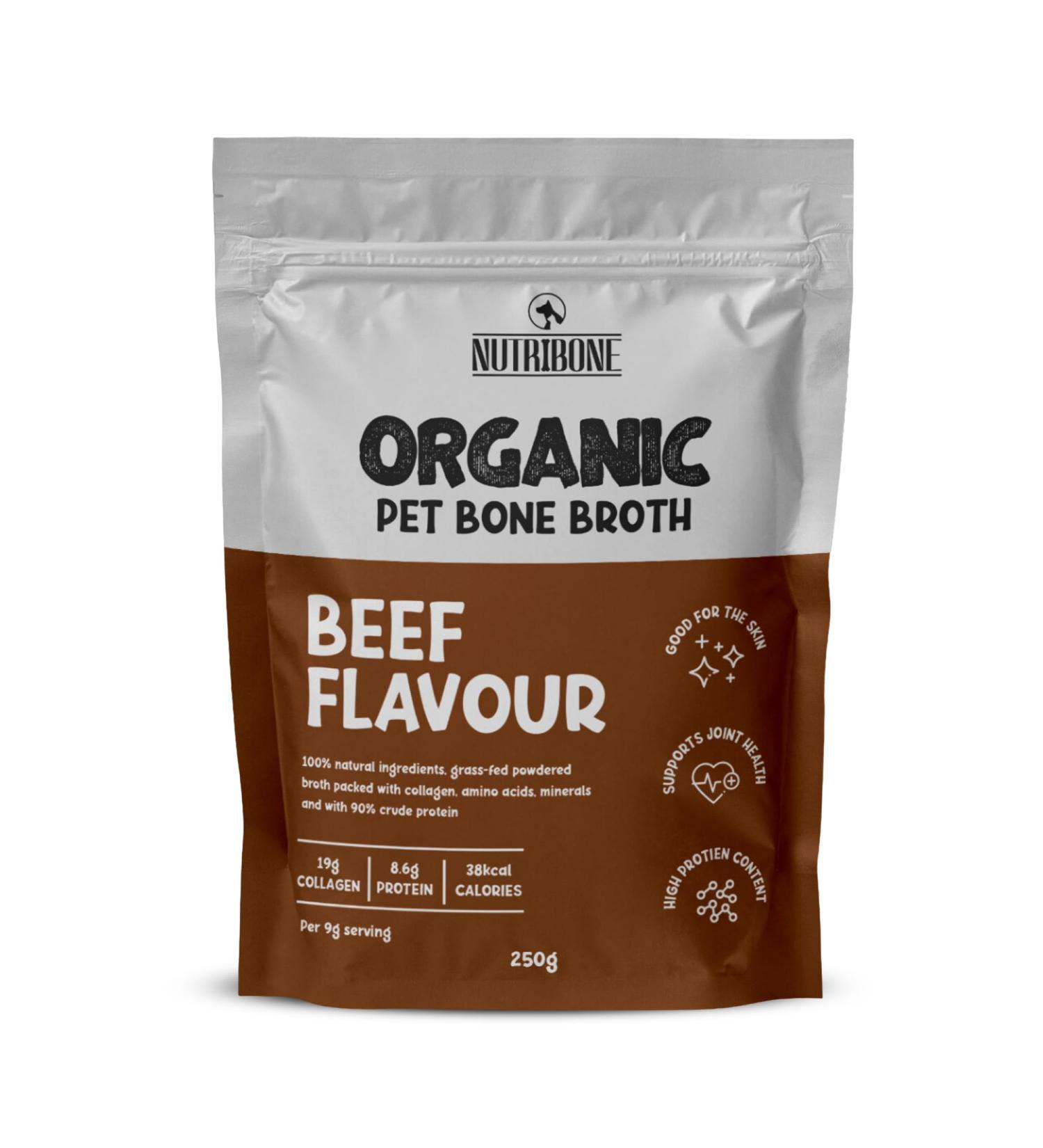 NUTRIBONE Bone Broth Powder for Pets - High Protein Supplement for Gut Joint and Coat Health - Non-GMO Organic Bone Broth for Dogs Beef Flavour-250g Pack Beef 250 g (Pack of 1) - Buy Online on GoSupps.com