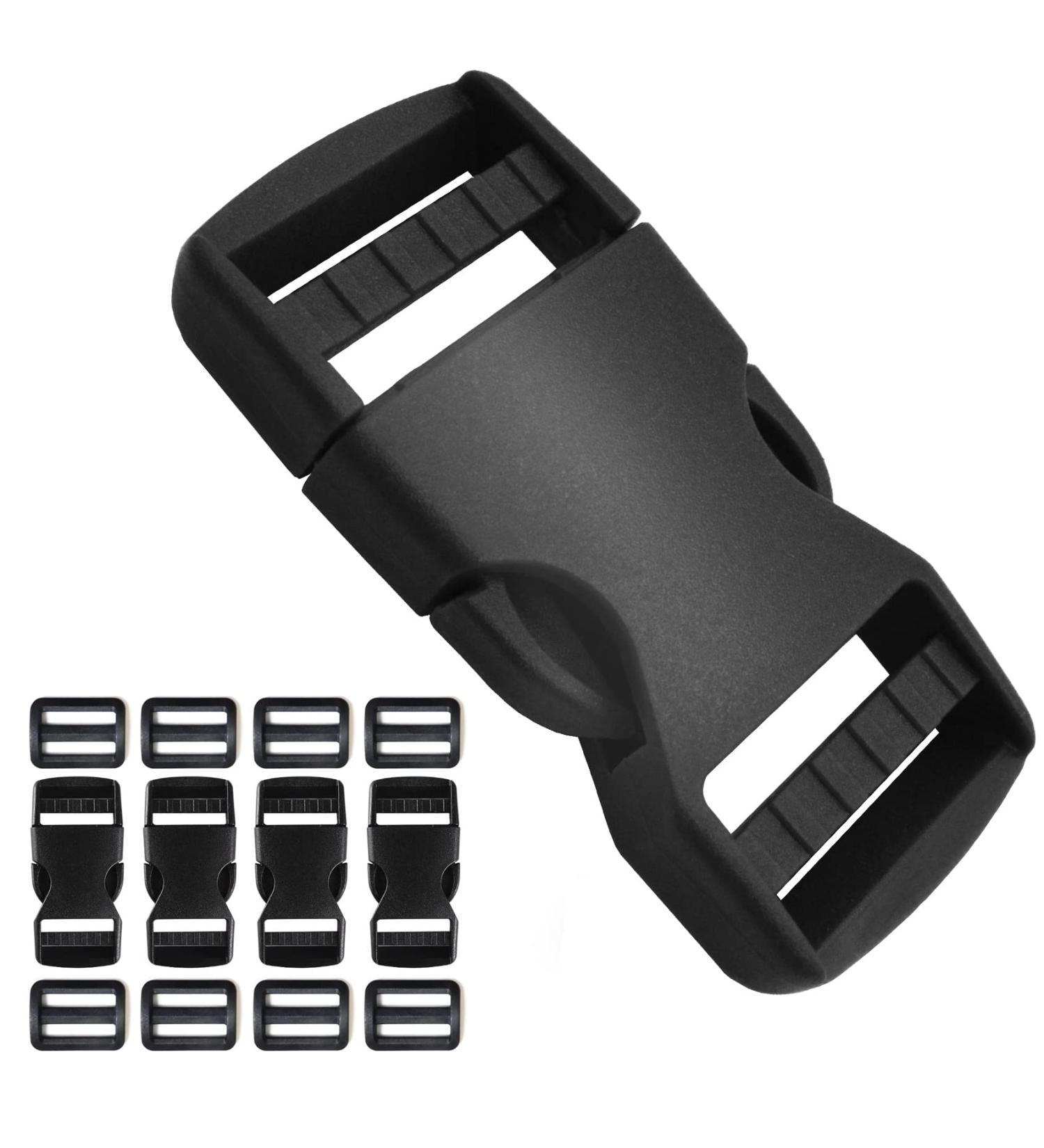 4 Pack Black Side Release Buckle & 8 PCS Tri-glide Slide Clip Set for 1 inch Webbing - Heavy Duty Plastic Replacement Buckles for Backpack Straps, Boat Covers, Dog Collars - Dual Adjustable Buttons - No Sewing Required - Buy Online on GoSupps.com