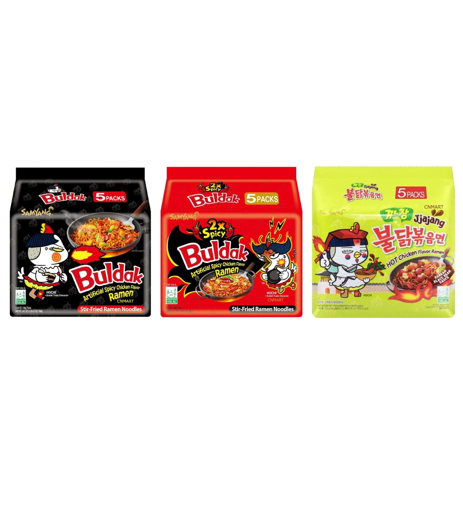 CNMART Samyang Halal Instant Ramen Noodles Variety Pack - Hot Chicken (140g 5 Packs) 2x Spicy (140g 5 Packs) Jjajang (140g 5 Packs) - Buy Online on GoSupps.com