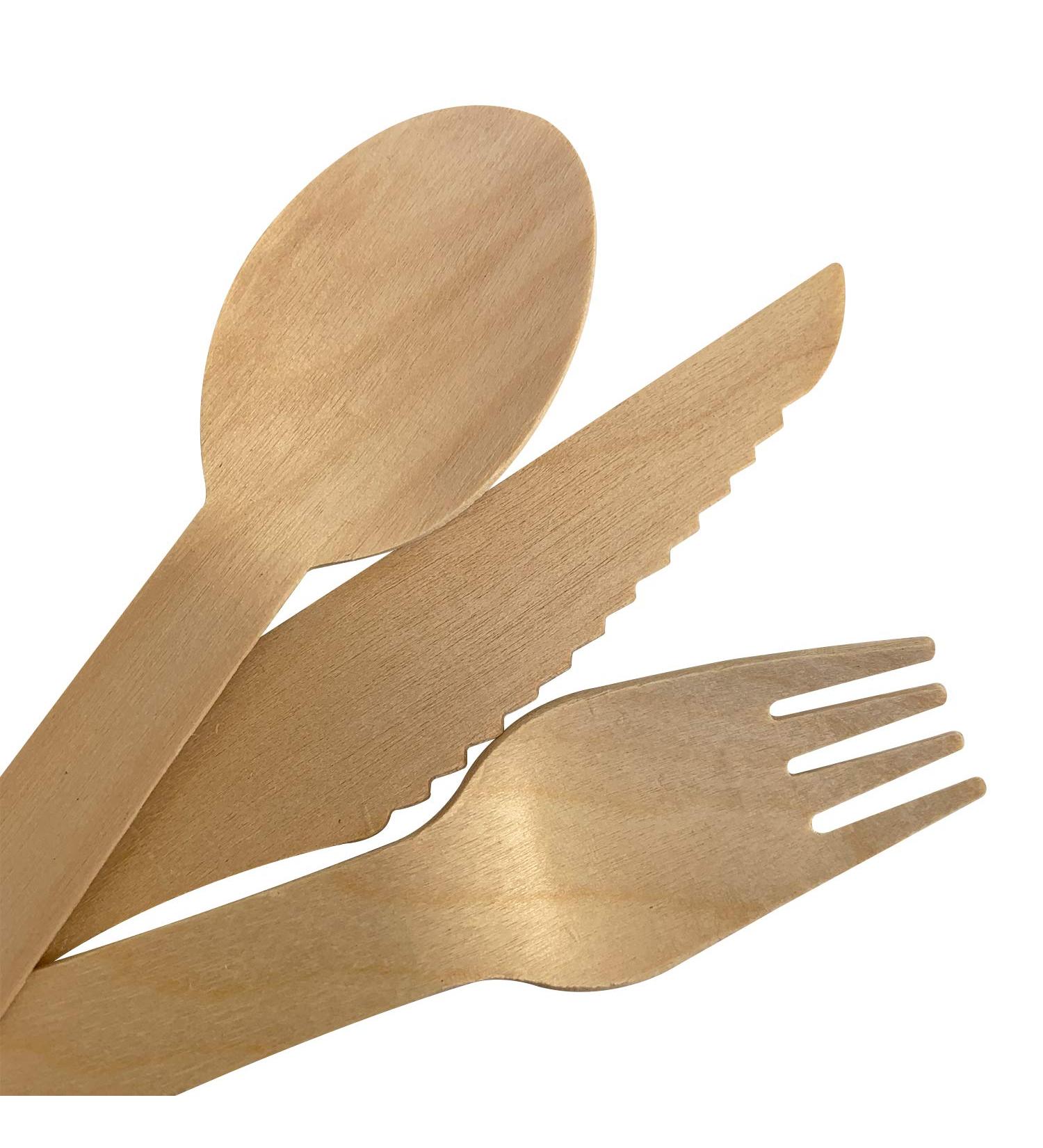 Birch Wood Forks (10 ea) + Spoon(10 ea) + Knife(10 ea) Combo Pack | 30 Pieces - Eco-Friendly Disposable Biodegradable Cutlery Set Combo 30 - Buy Online on GoSupps.com