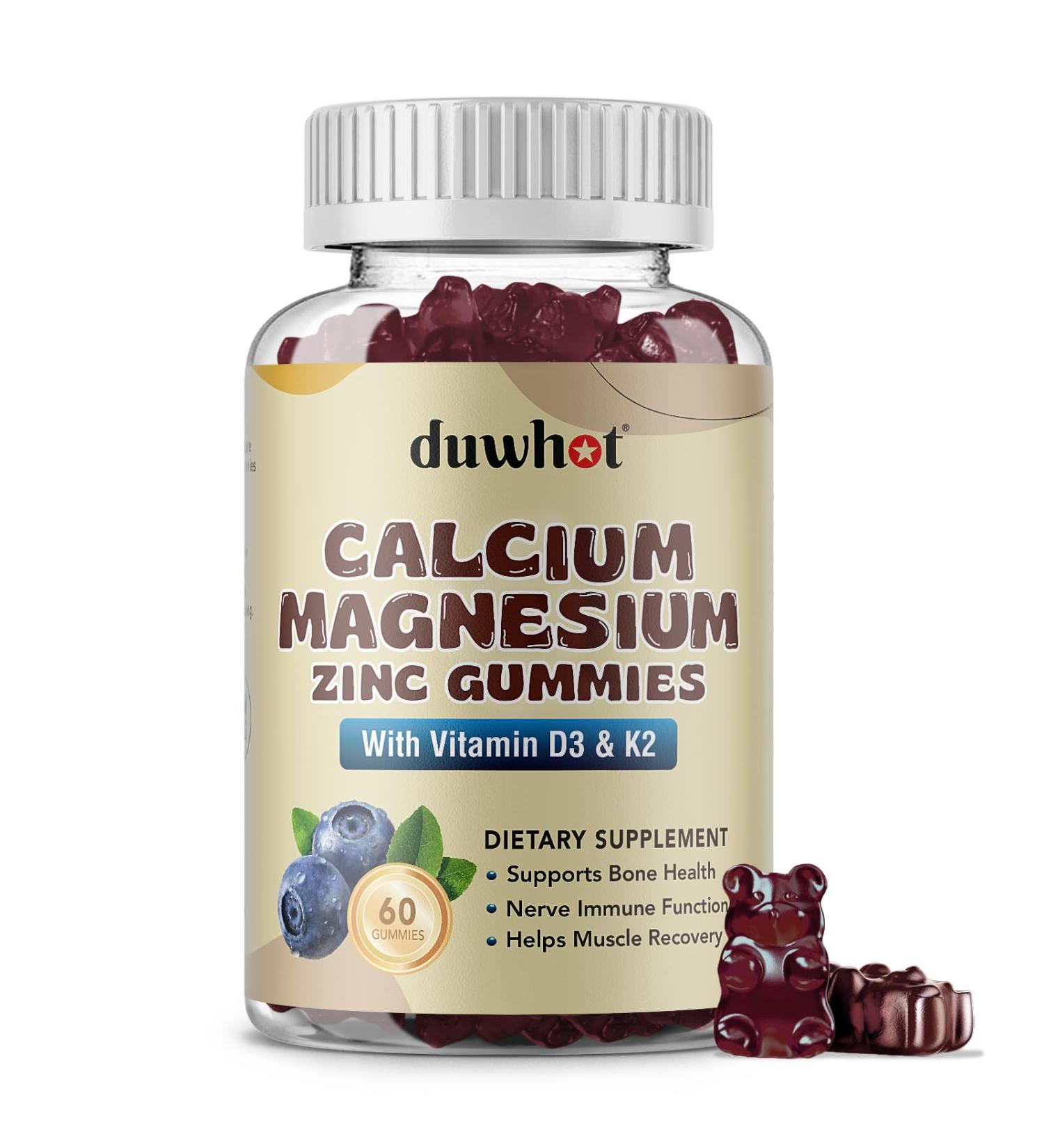 Calcium Magnesium Zinc Gummies for Women, Chewable Calcium Supplement 1000 mg Vitamin D3 & K2, Bone & Nerve Health, Muscle Function, Immune Support & Stress Relief, Blueberry Flavor, 60 Ct 1 Count (Pack of 60) - Buy Online on GoSupps.com