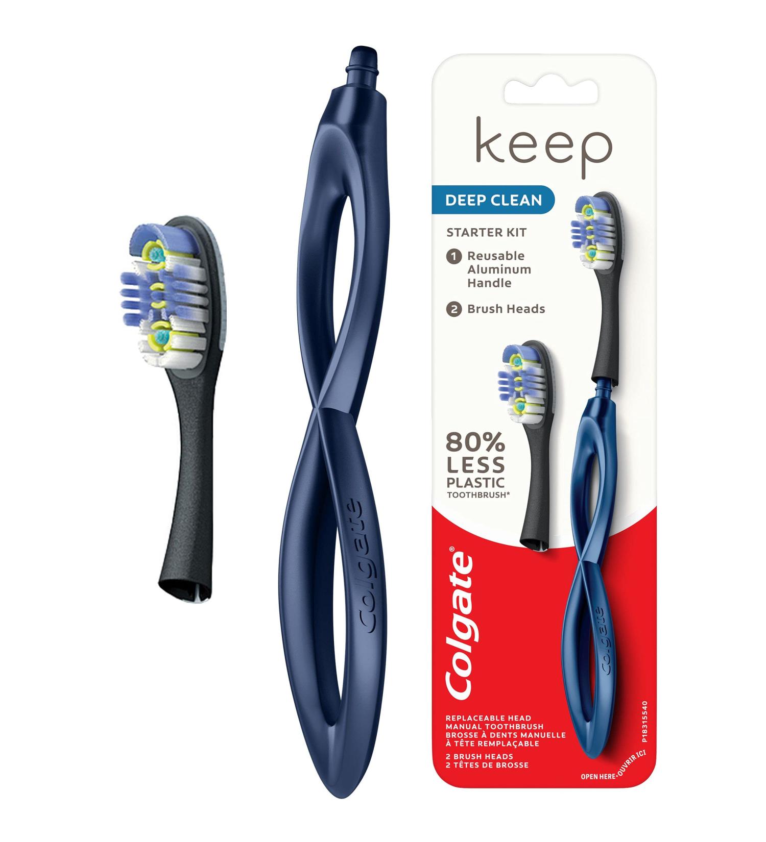 Colgate Keep Soft Manual Toothbrush for Adults with 2 Floss-Tip Brush Heads - Navy Starter Kit - Buy Online on GoSupps.com