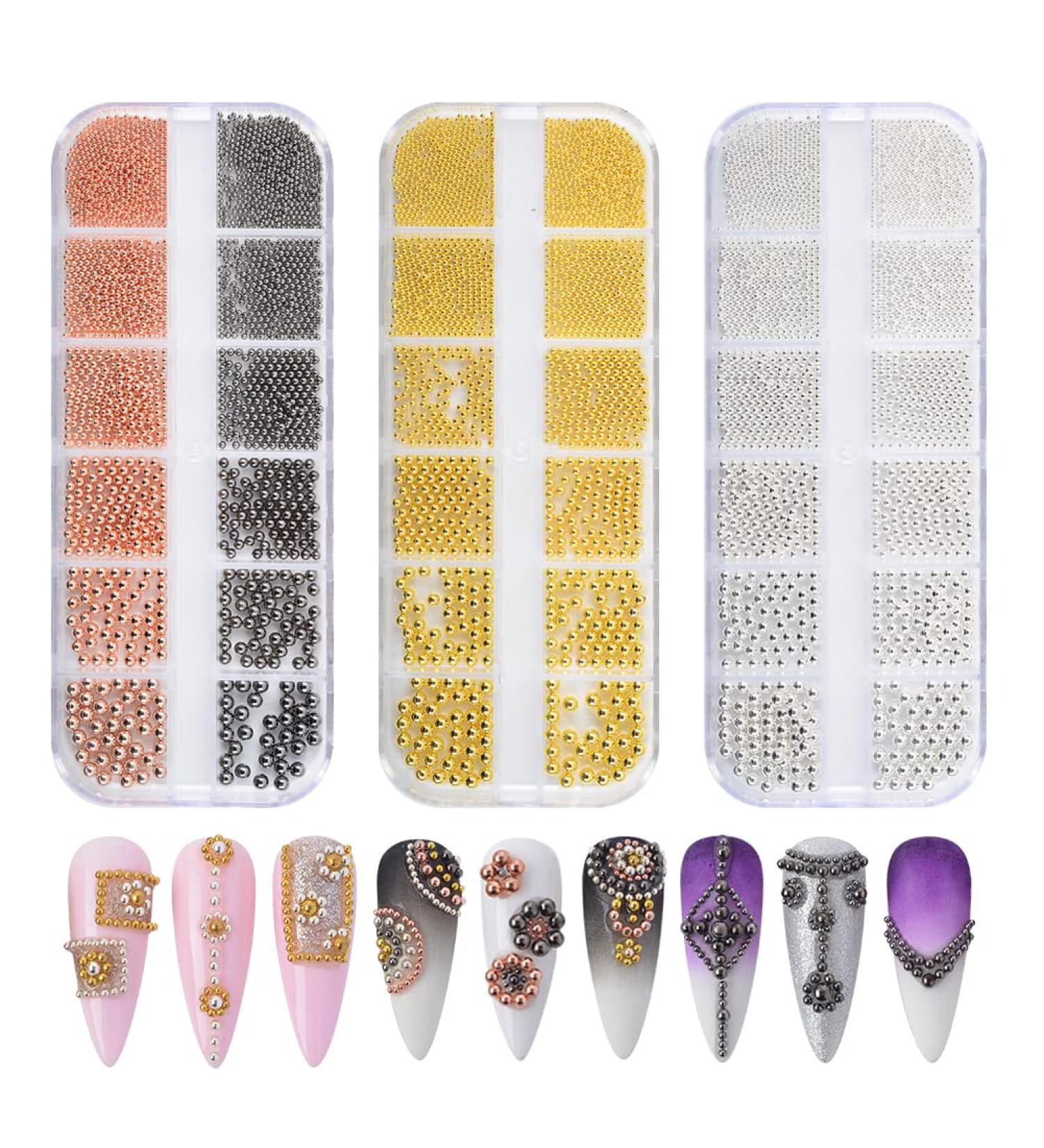 MEILINDS 3D Nail Caviar Beads - 4 Colors Metal Nail Art Gems for Acrylic Manicure (3 Boxes) - Buy Online on GoSupps.com