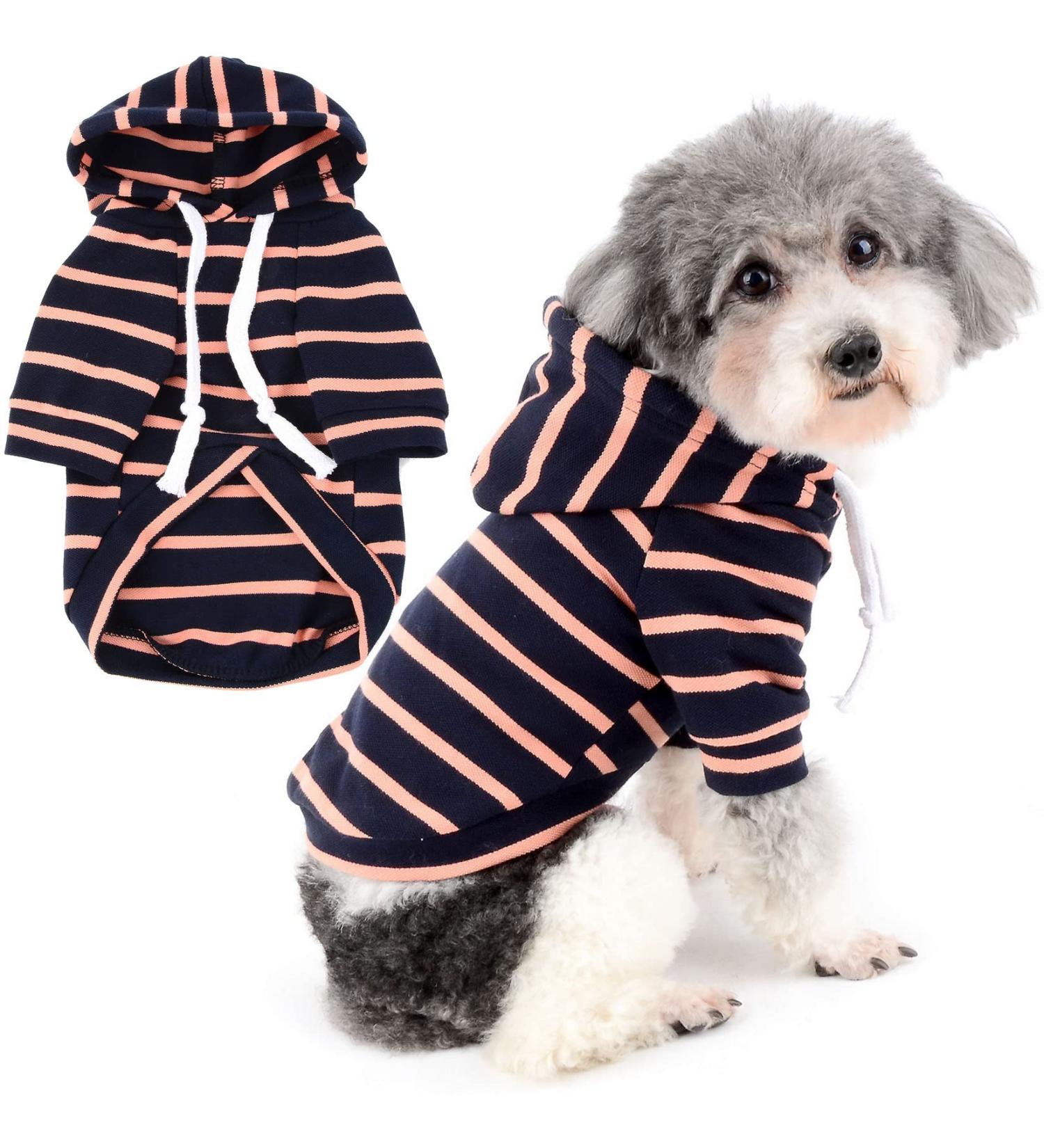 Zweitea Striped Hoodie for Small to Medium Dogs | Soft Short Sleeve Puppy Sweatshirt | Navy Blue Dog Clothes - Buy Online on GoSupps.com