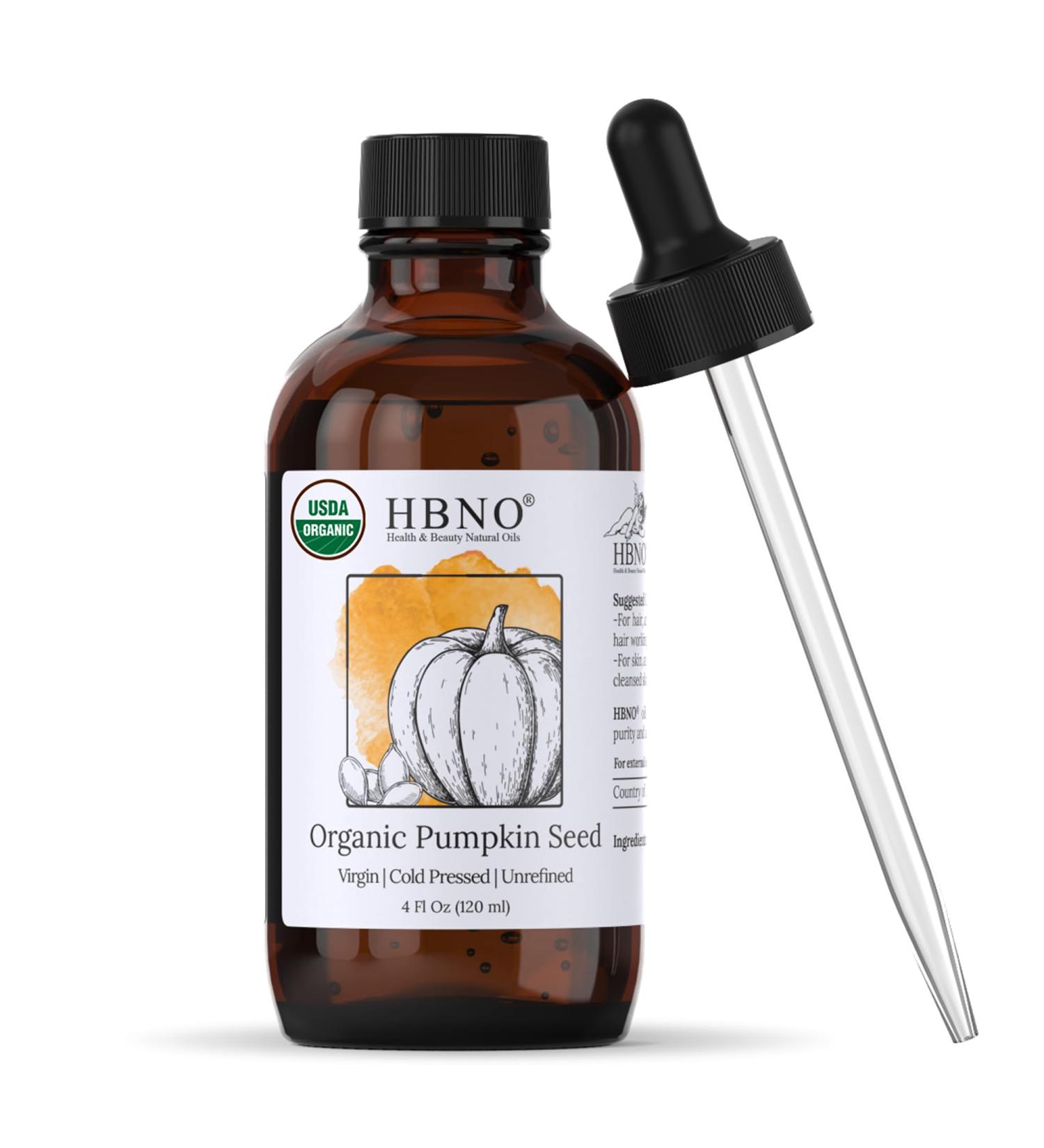 HBNO Organic Pumpkin Seed Oil - 4 oz (120 ml) Value Size - Natural Pumpkin Oil Cold Pressed - Perfect Carrier for Massage Aromatherapy Diy Soap Making Face Body Lips Hair Nails 4 Fl Oz (Pack of 1) - Buy Online on GoSupps.com
