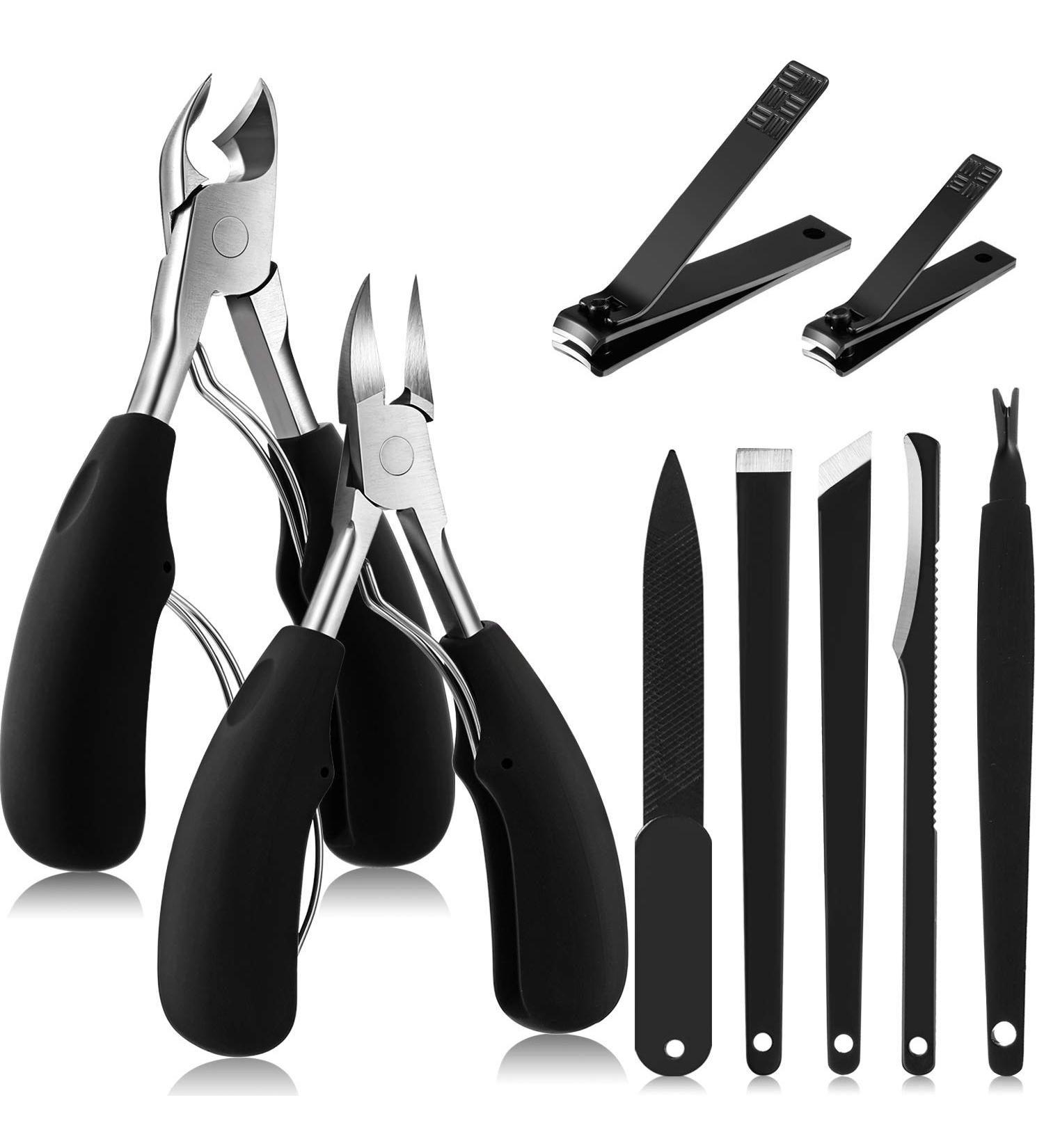 9-Piece Ingrown Toenail Tools Kit for Hard and Thick Nails - Nail Clipper, Knife, Nipper, File Set - Cuticle Removal Clippers (Black) - Buy Online on GoSupps.com