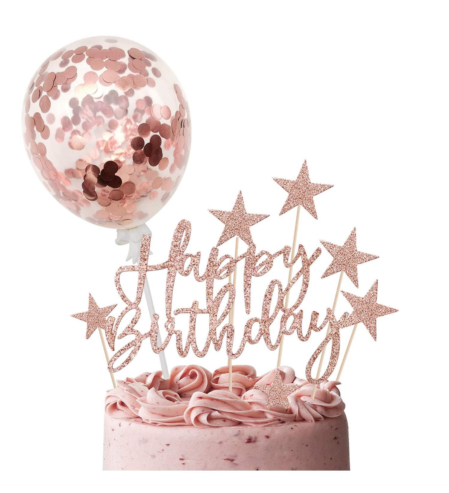 iZoeL Rose Gold Happy Birthday Cake Topper & Confetti Balloons - Perfect Decoration for Girls & Women Celebrations - Buy Online on GoSupps.com