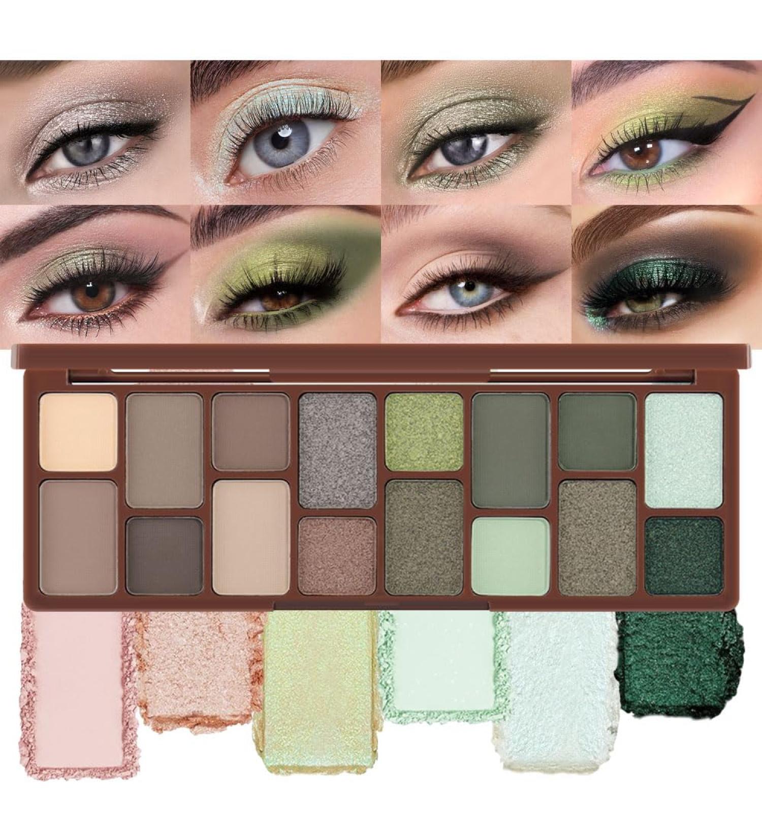 16 Color Matte Shimmer Eyeshadow Palette - Brown Grey Green Gold | Highly Pigmented Blendable Korean Makeup with Mirror - Buy Online on GoSupps.com
