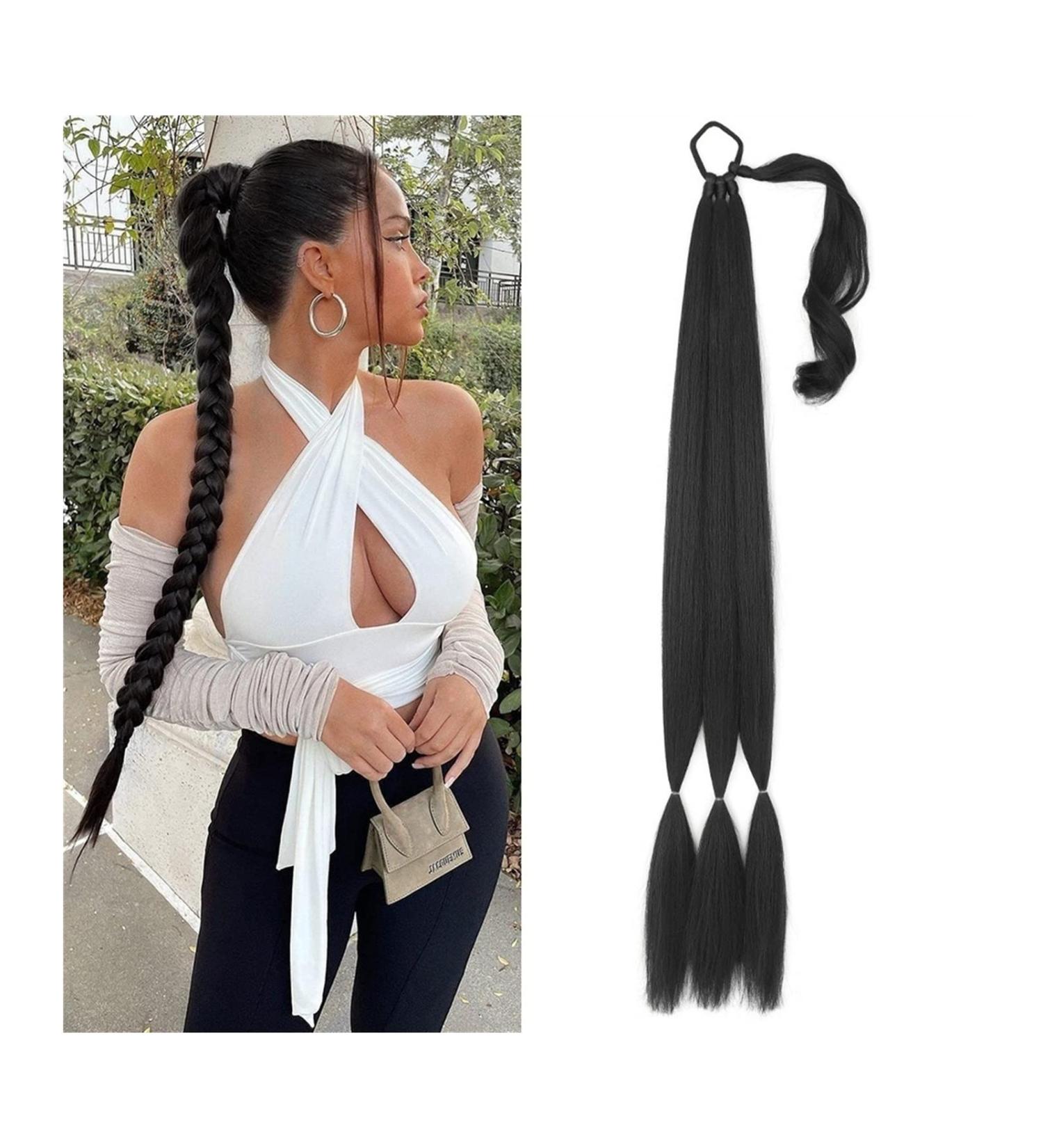 Hair Chignon 26/34 Inch Long Braided Ponytail Lengthening Synthetic Ponytail Headband Harness Wig Piece Bun for Women's Daily Use Messy Bun Hair Piece (Color : Black Size : 34inches) - Buy Online on GoSupps.com