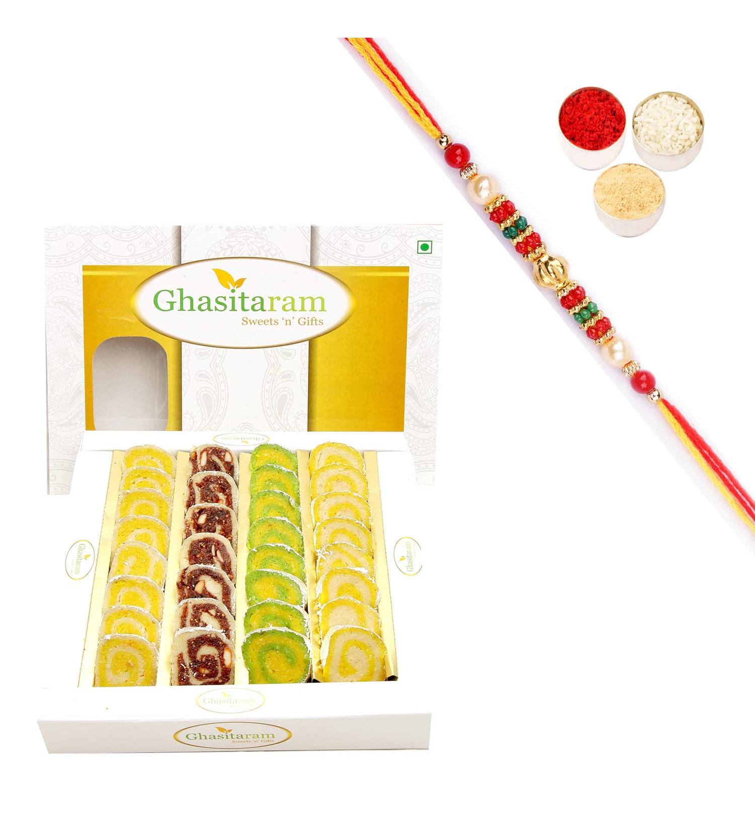Ghasitaram Gifts Rakhi Gifts for Brothers Sugarfree Assorted Moons Box 400 GMS with Beads Rakhi - Buy Online on GoSupps.com