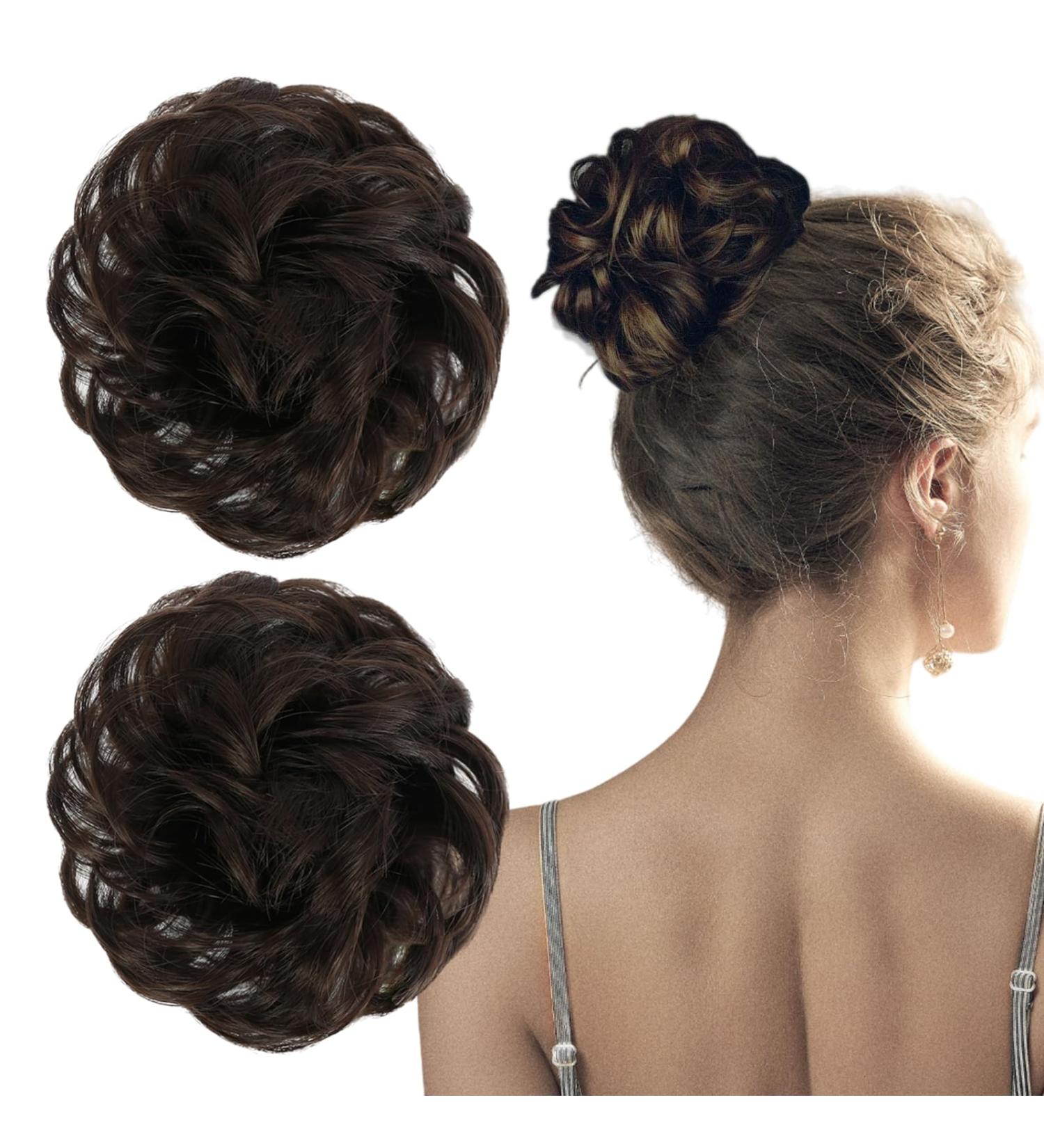 XNIVUIS 2 Pcs Messy Hair Scrunchies Scrunchy Scrunchie Messy Bun Hair Piece Hair Bun Scrunchies Hair Bun Extensions Bun Curly Wavy Hair Scrunchies Curly Wavy Hair Pieces For Women (Dark Brown) - Buy Online on GoSupps.com