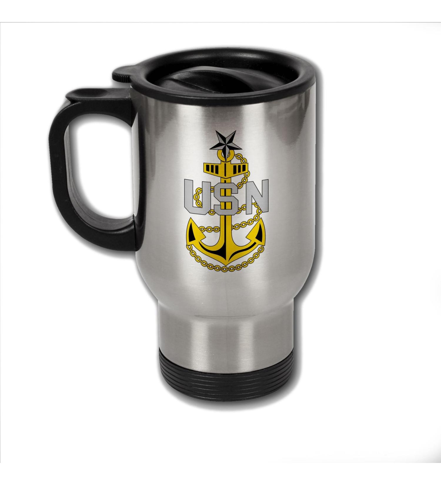 ExpressItBest Stainless Steel Coffee Mug with U.S. Navy Senior Chief Petty Officer rank
