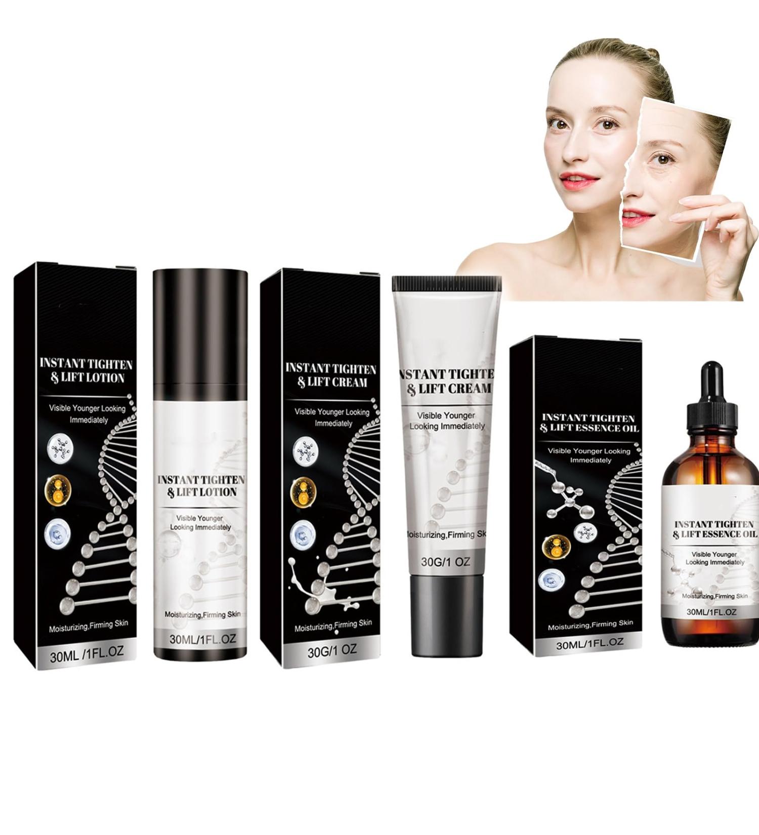 Instant Face Lift Skincare Set - Instant Tightening & Lifting Serum Cream Essential Oil Women Beauty Gift Skin Care Kit Smooth Loose Sagging Skin Puffiness Face Tightener Fine Lines & Wrinkles - Buy Online on GoSupps.com