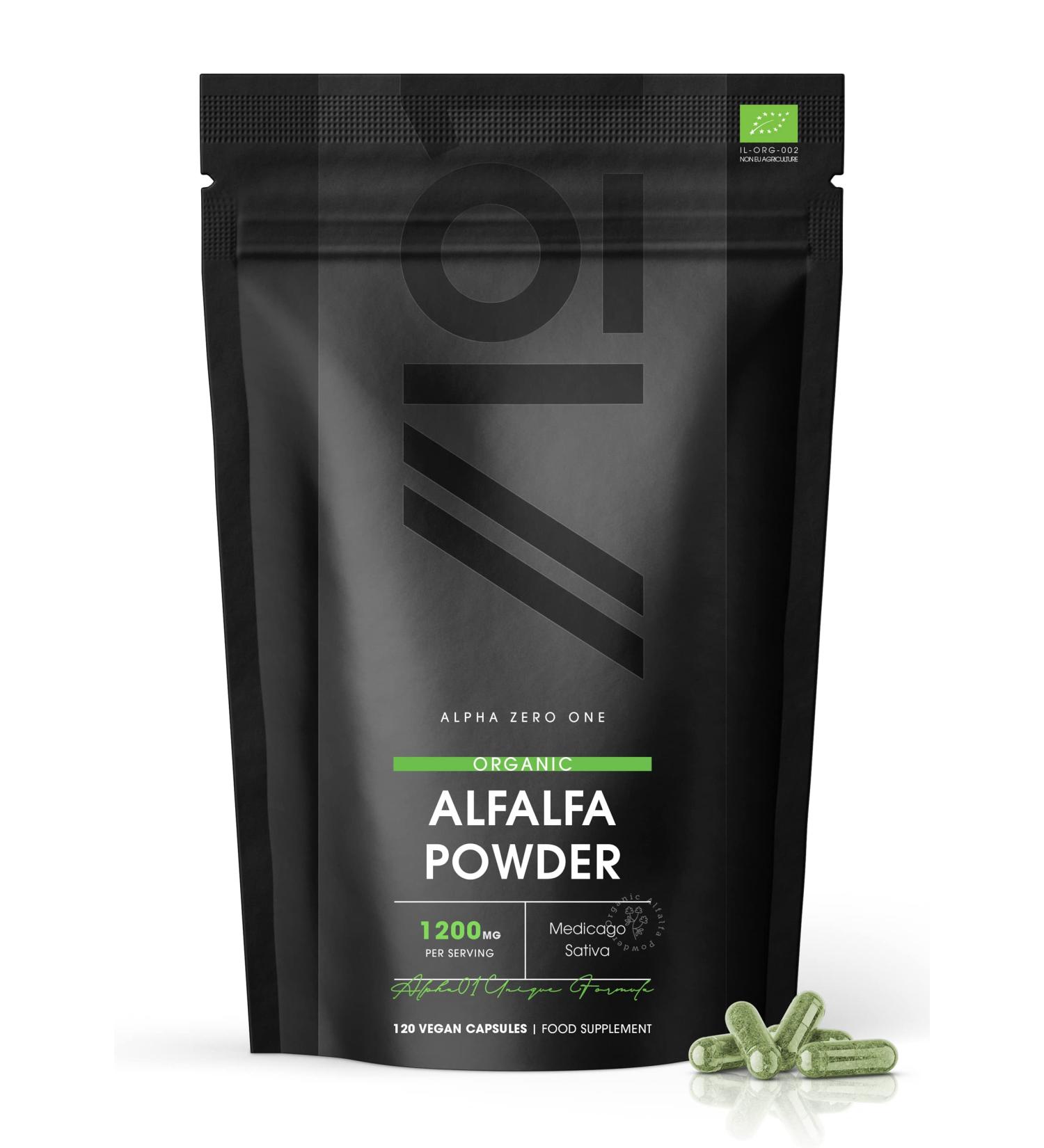 Organic Alfalfa 1200mg Capsules - Certified Organic, Non-GMO, Gluten-Free, Halal - 120 Vegan Capsules - Buy Online on GoSupps.com