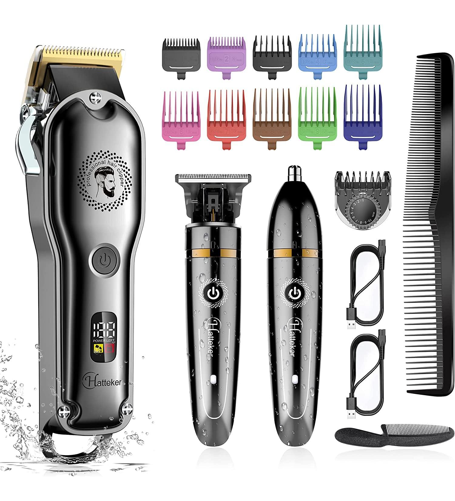 Hatteker Hair Clipper Cordless Hair Trimmer Barber Clipper T-Blade Trimmer Beard Trimmer Nose Trimmer Hair Cutting Grooming Kit Professional IPX7 Waterproof - Buy Online on GoSupps.com