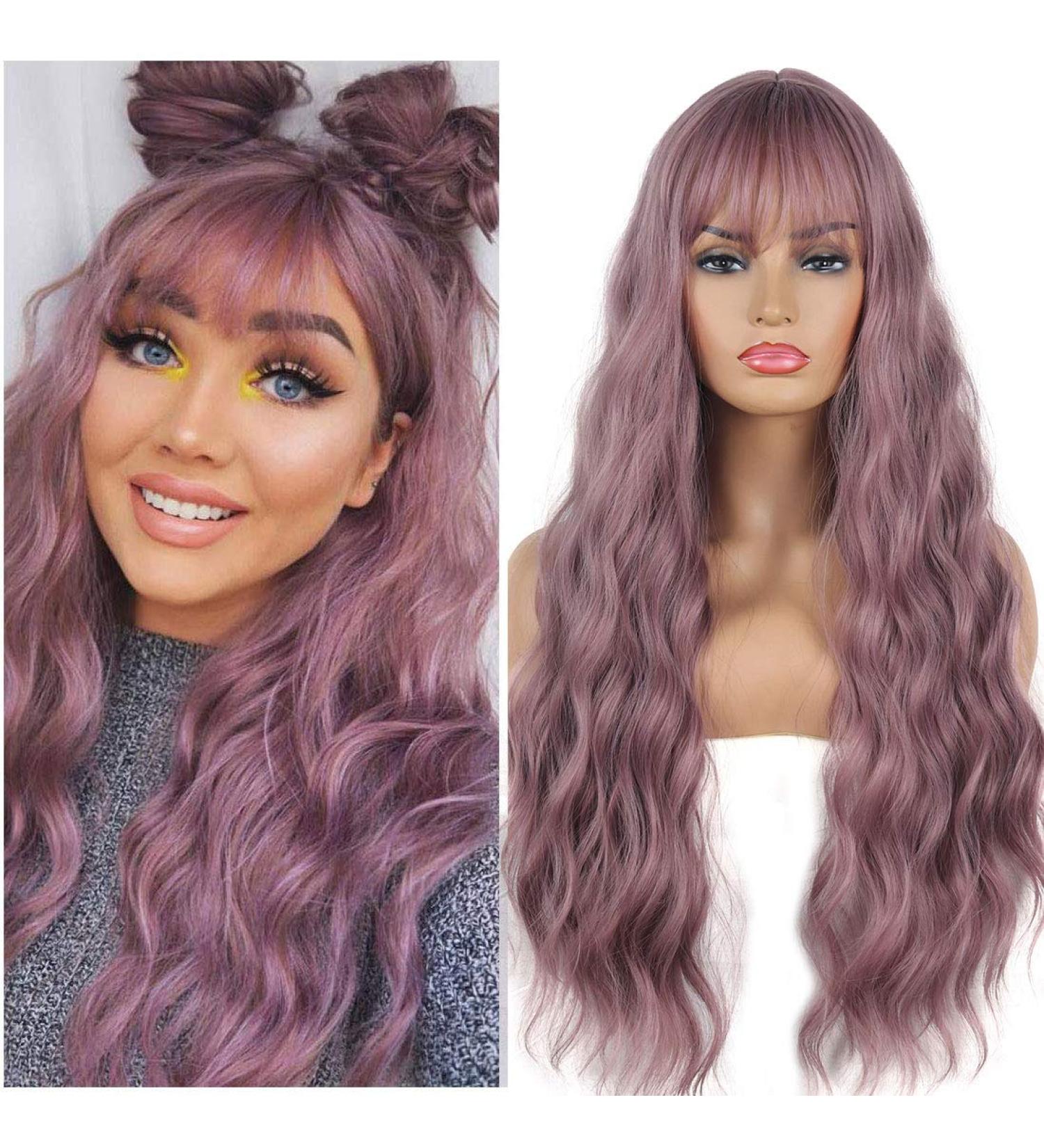 FVCENT 27 Long Curly Light Purple Synthetic Wig with Bangs for Women & Girls - Ship Worldwide - Buy Online on GoSupps.com