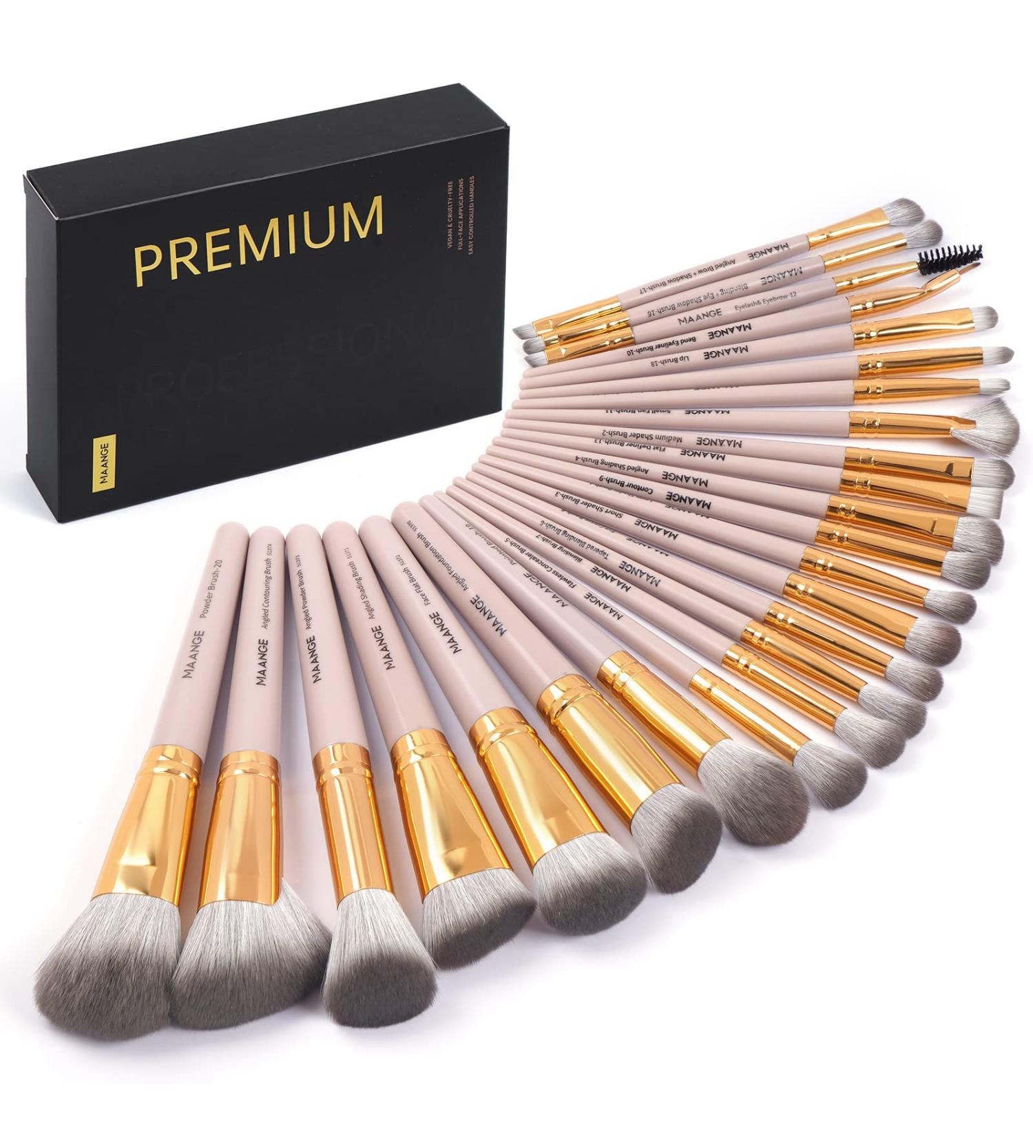 MAANGE 25Pcs Professional Makeup Brush Set with Gift Box - Premium Synthetic Brushes for Foundation, Blush, Eyeliner, and Eyeshadow in Pink - Buy Online on GoSupps.com