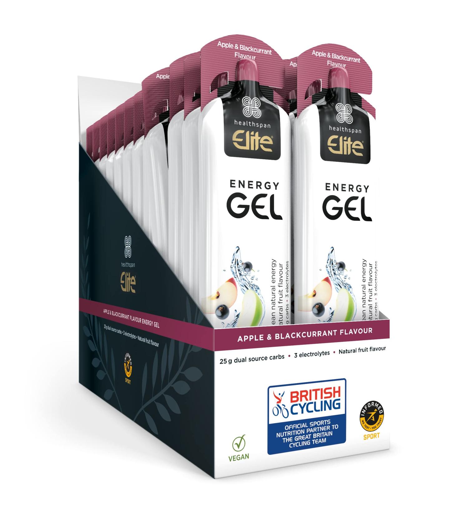 British Cycling Energy Gels | Fast-Acting 25g Dual Source Carbs | Electrolytes Sodium, Potassium & Calcium | Vegan (Apple & Blackcurrant) - Buy Online on GoSupps.com