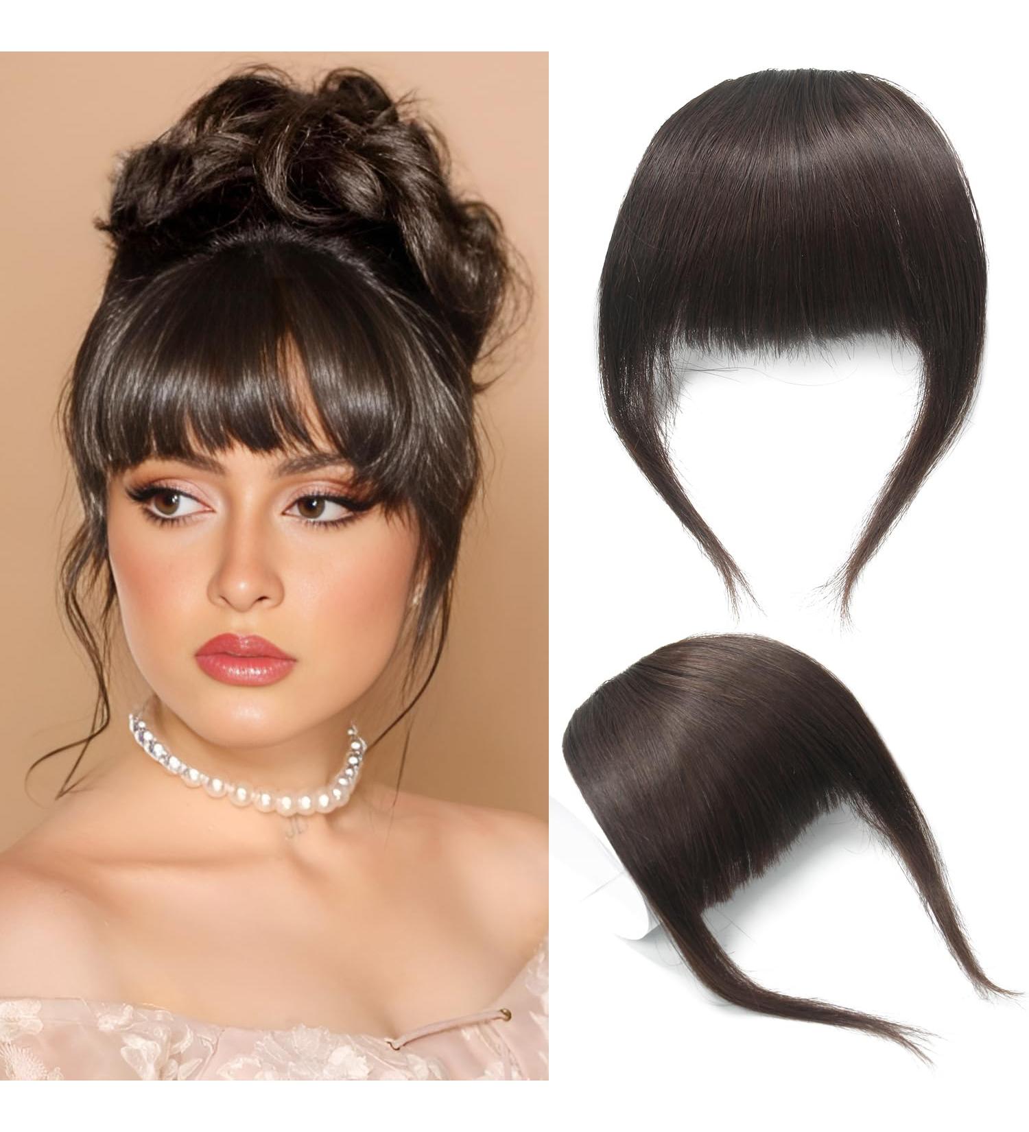 Thick Hair Bangs Clip in Fringe - Dark Brown Human Hair Extension - Buy Online on GoSupps.com