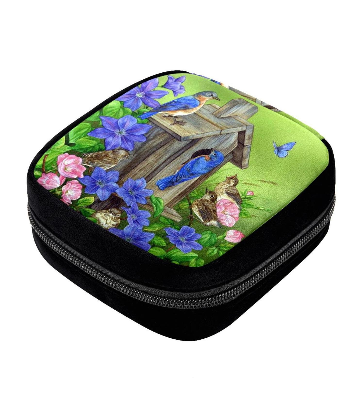 GIAPB Period Bag Sanitary Napkin Storage Holder | Blue Birds Butterfly Flower Makeup Pouch Color4471 - Buy Online on GoSupps.com
