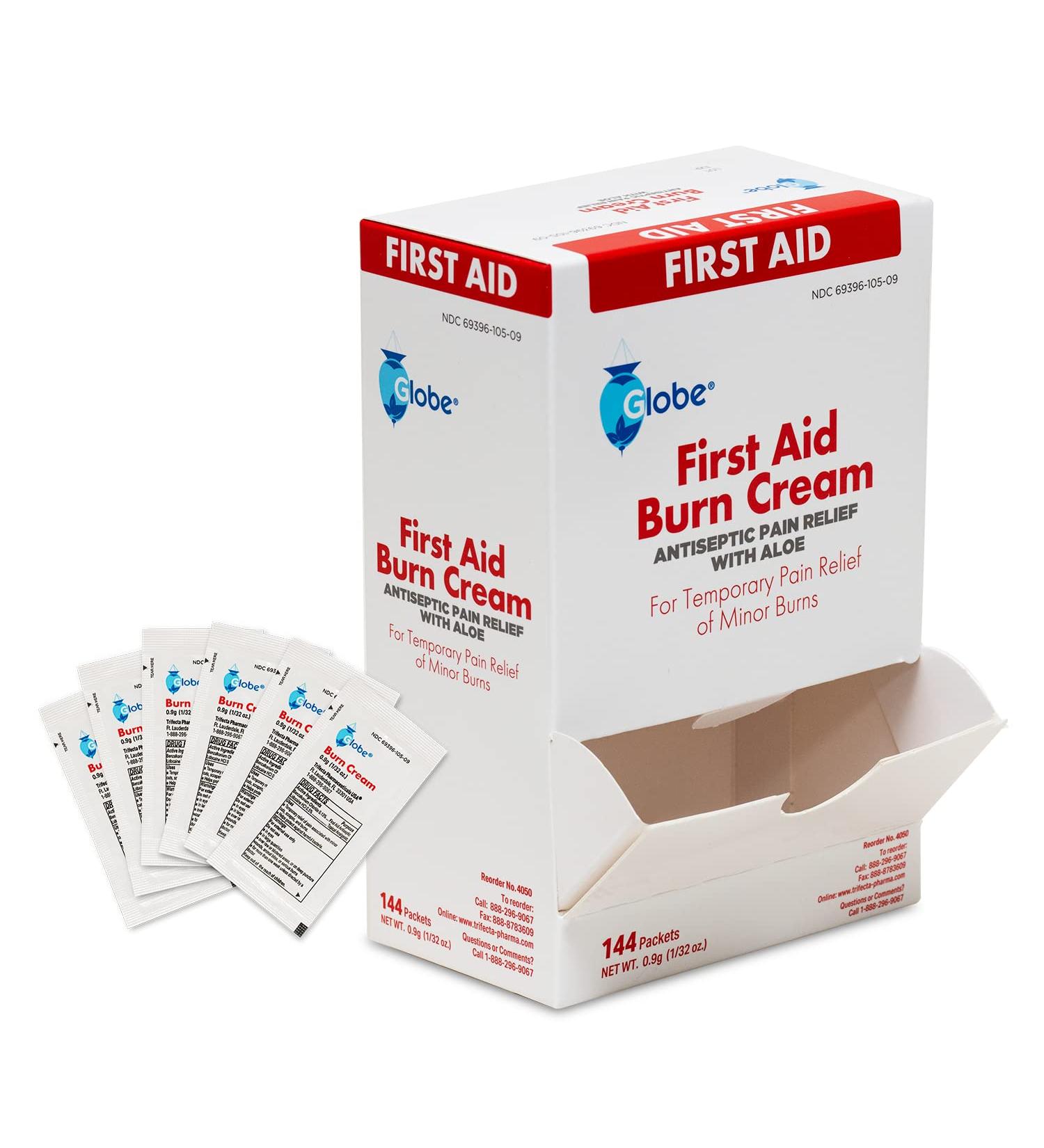 Globe First Aid Burn Cream Packets - Box of 144 | Advanced Relief for Minor Burns, Cuts, and Scrapes - Buy Online on GoSupps.com
