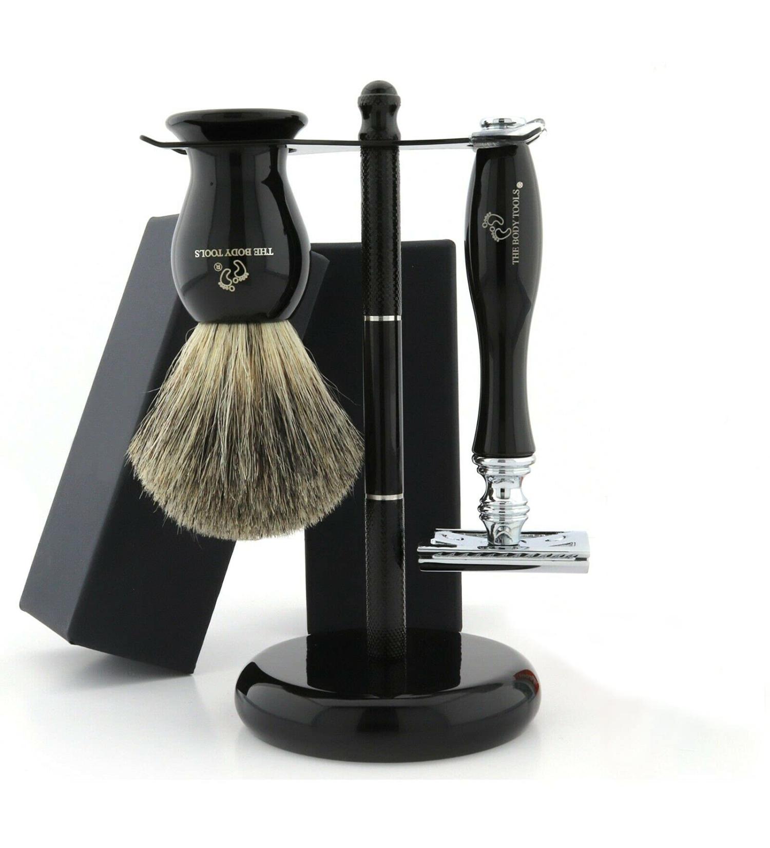 Premium Men's Shaving Set - Safety Razor & Badger Hair Brush for Luxurious Shaving Foam | The Body Tools - Buy Online on GoSupps.com