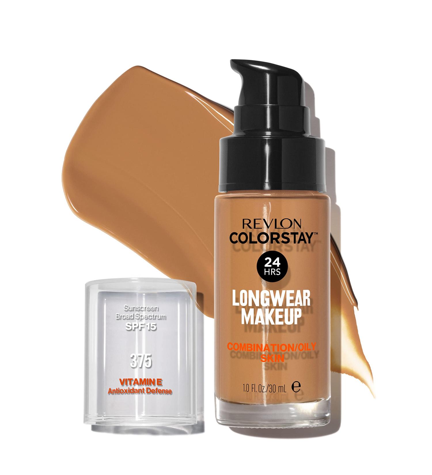 Revlon Colorstay Liquid Foundation Makeup for Combination/Oily Skin SPF 15 - Toffee (375) - 30ml - Matte Finish - Longwear Coverage - Pack of 1 - Buy Online on GoSupps.com