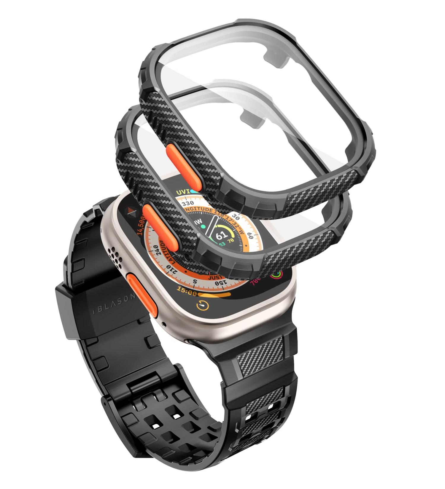 i-Blason Armorbox Apple Watch Ultra Band 49mm with Rugged TPU Band, 2-Pack Bumper Cases & Tempered Glass Screen Protector - Black 49mm - Buy Online on GoSupps.com