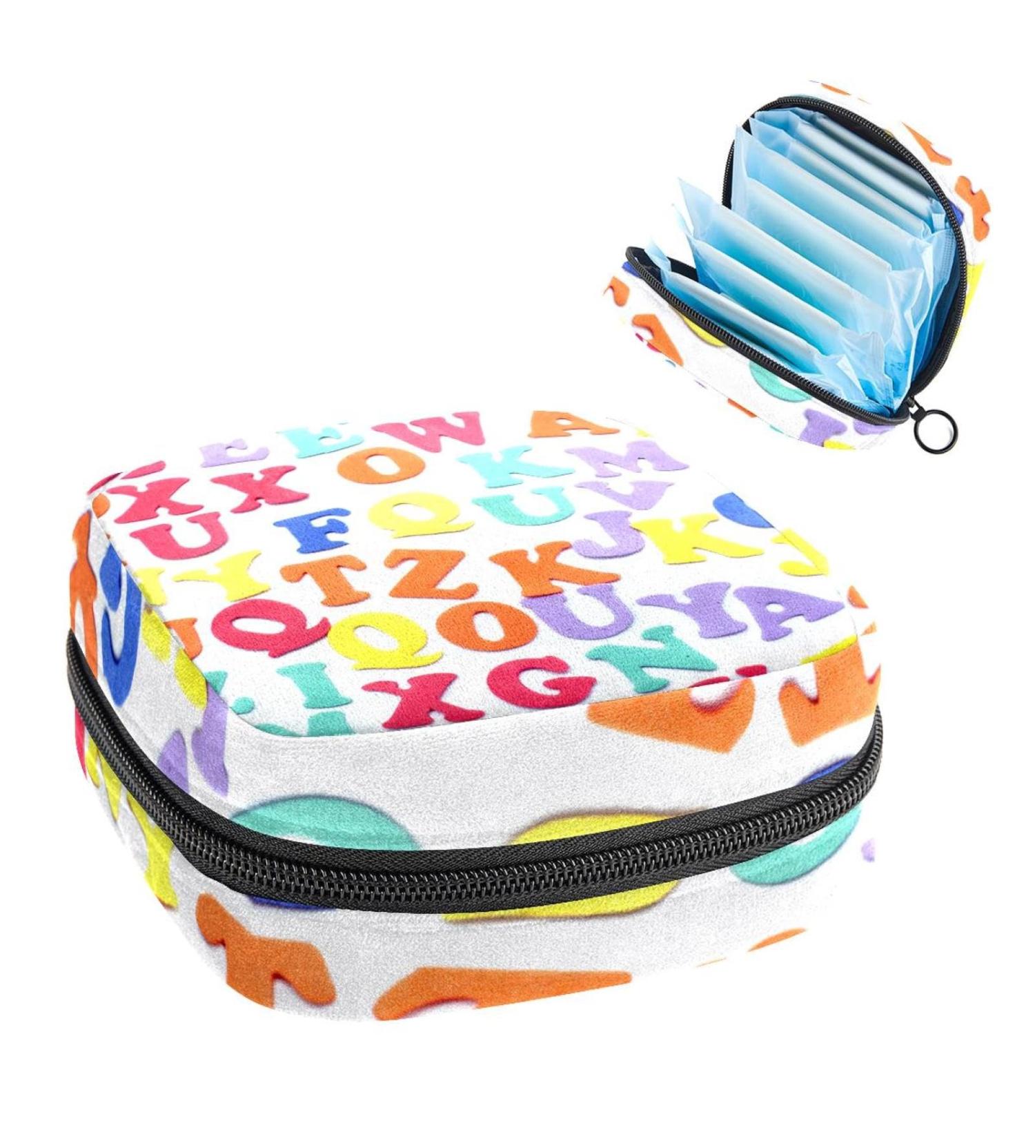 Period Storage Bag | Sanitary Napkin & Makeup Pouch Colorful Alphabet Color2615 - Buy Online on GoSupps.com