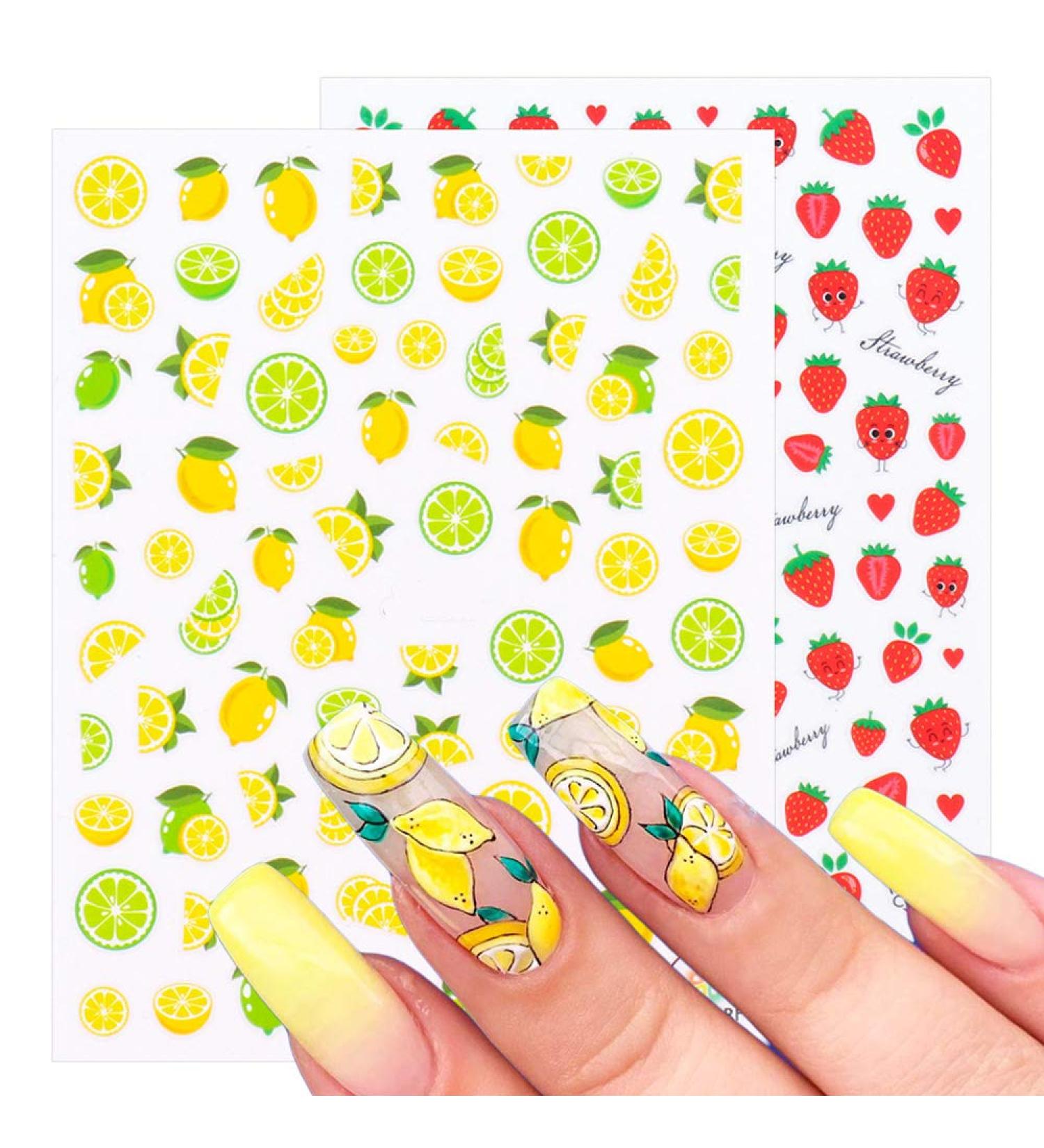 3Pcs Summer Fruit Nail Stickers - Lemon, Strawberry, Pineapple & Avocado | 3D Adhesive Sliders for Colorful Nail Art Decals - Buy Online on GoSupps.com