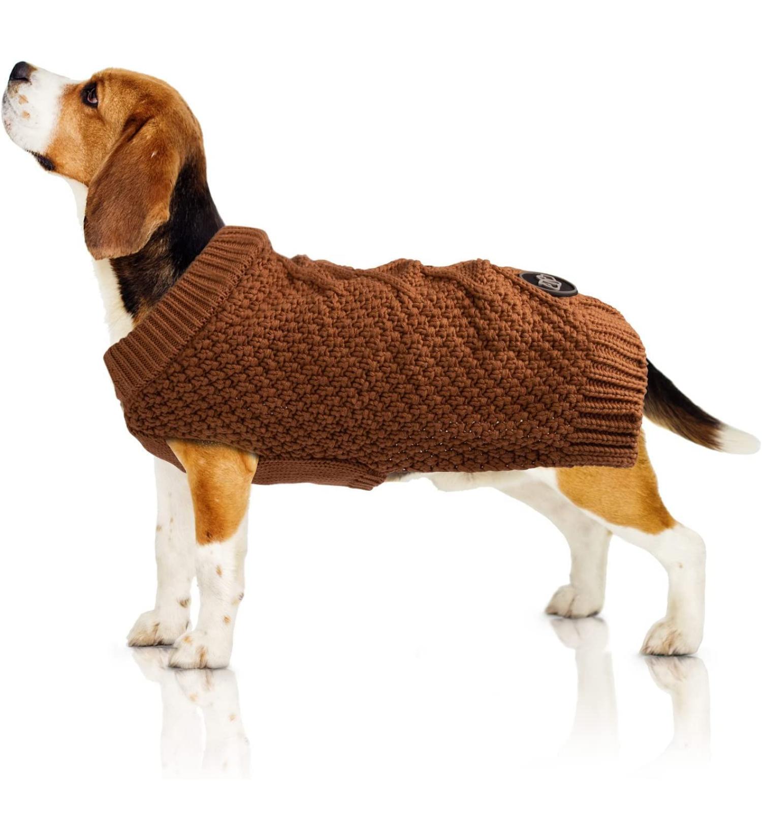 Bella & Balu XXS Dog Sweater - Braid Knit Pattern 100% Cotton Warm & Soft for Cold Weather - Brown - Buy Online on GoSupps.com