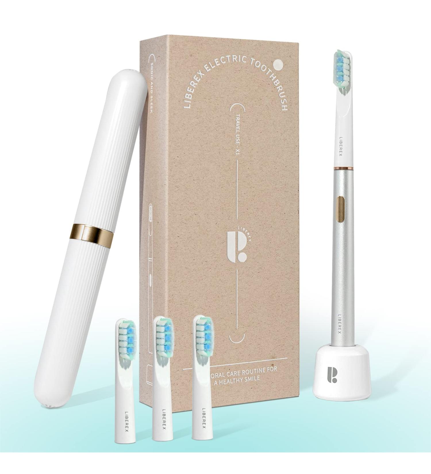 Liberex X1 Sonic Electric Toothbrush - Wireless Rechargeable with Travel Case and Smart Timer - Anti-Splash Motor - Slim Metal Handle - Buy Online on GoSupps.com