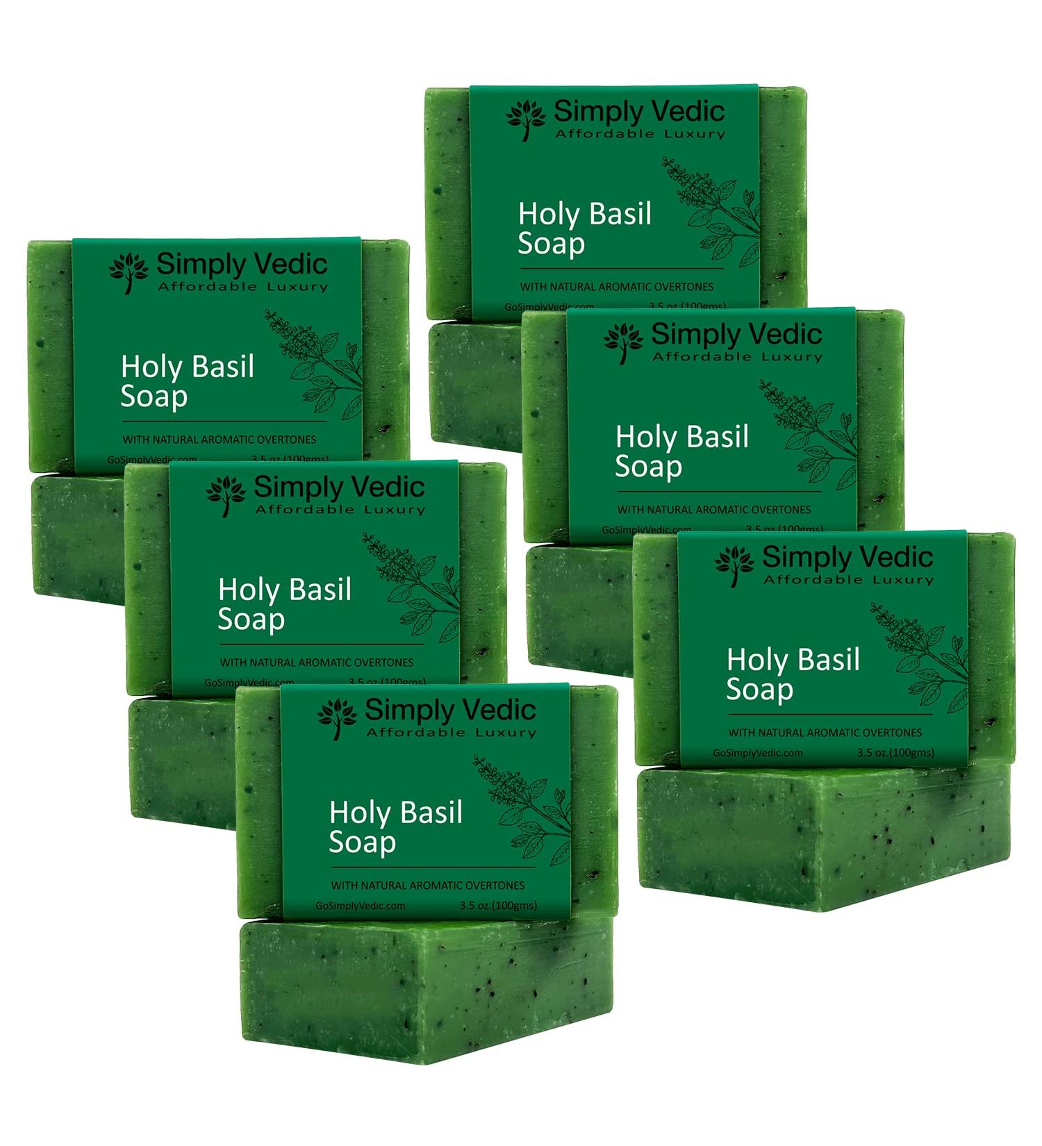 Simply Vedic Holy Basil/Tulsi 6-Pack Soap Bar - Hand-Made Gift Set with Essential Oil for Body, Hand, and Face - Ideal for Men & Women (3.5 Oz. X 6) - Buy Online on GoSupps.com