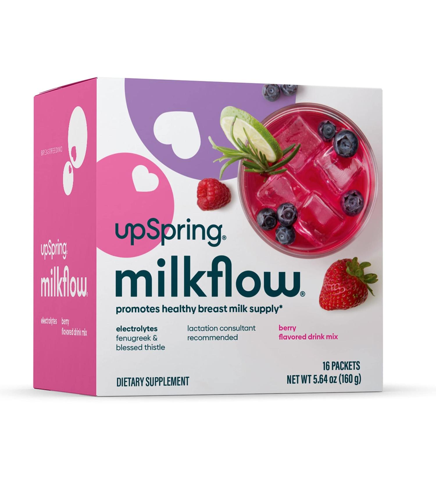 UpSpring MilkFlow Fenugreek & Blessed Thistle Drink - Berry Flavor, 16 Packets (10g Each) for Lactation Support - Buy Online on GoSupps.com