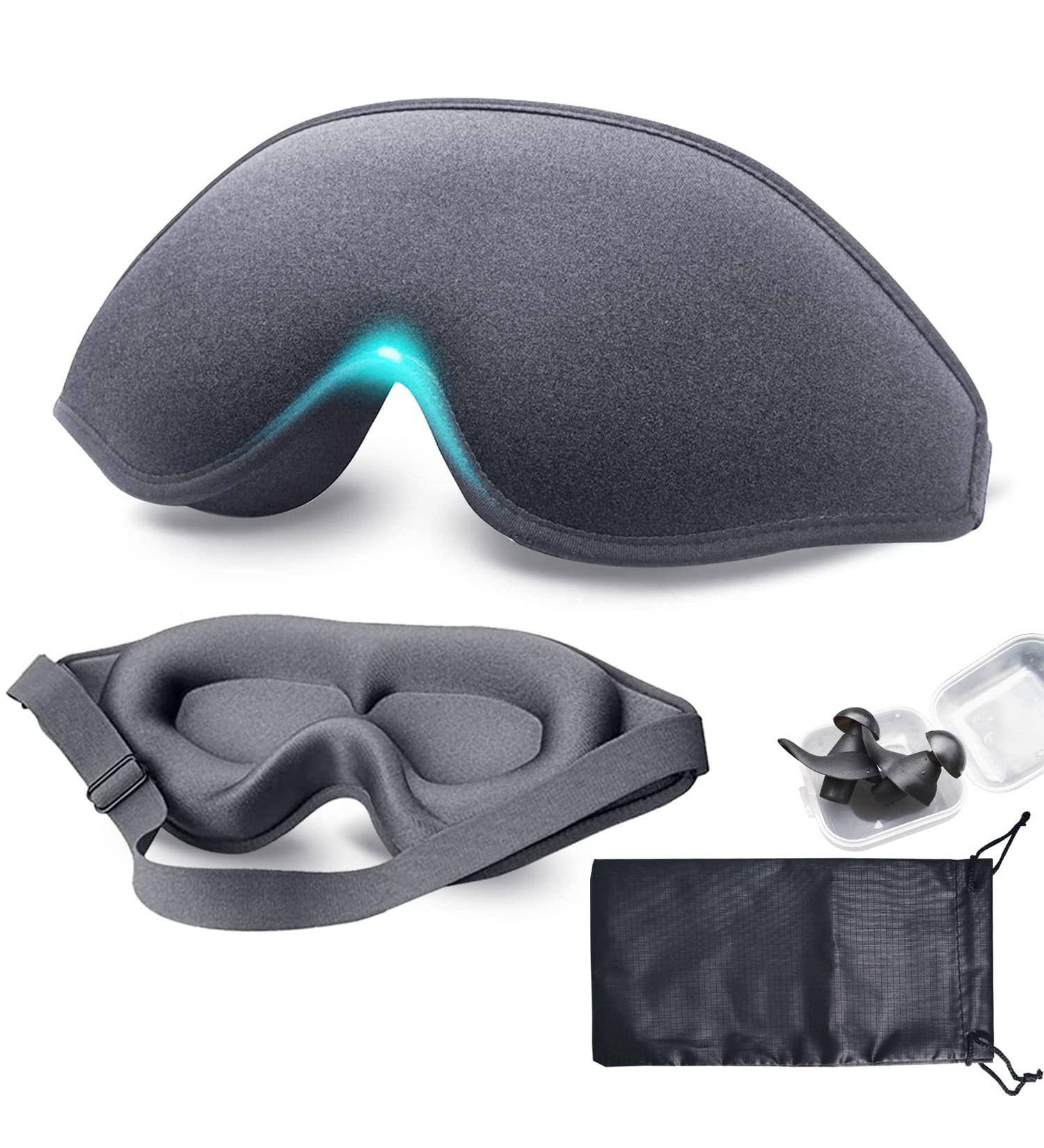 3D Sleep Mask for Men and Women with Earplugs - Night Blindfold for False Eyelash Extensions, Yoga, Travel - Grey - Buy Online on GoSupps.com