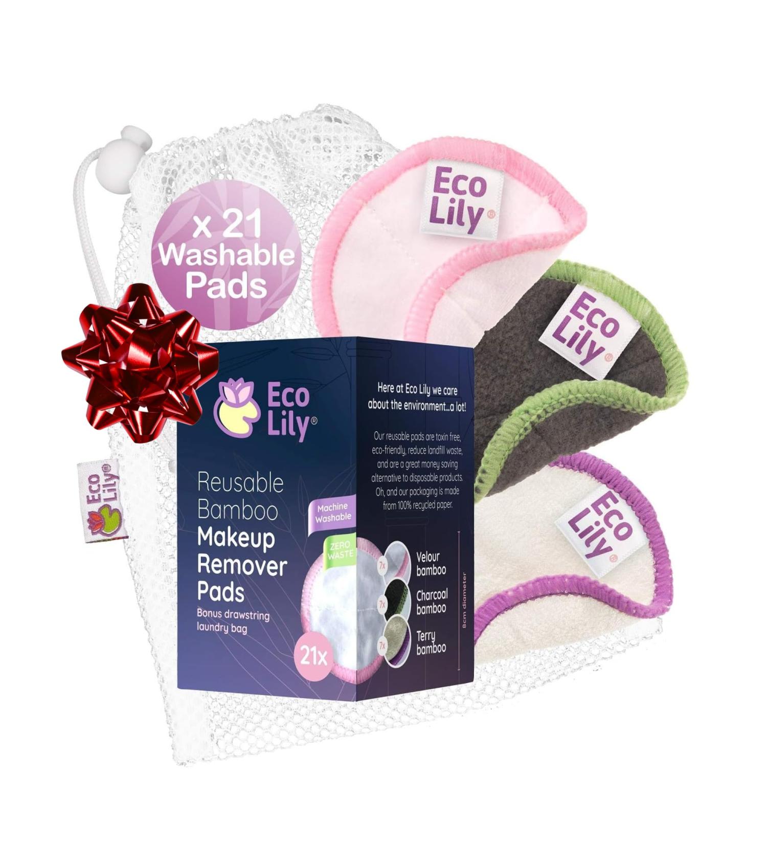 21-Piece Eco Lily Reusable Makeup Remover Pads Set - Gentle Cotton Bamboo, Includes 7 Eye Makeup Remover Pads, 7 Face Pads, and 7 Exfoliating Cleansing Pads - Buy Online on GoSupps.com