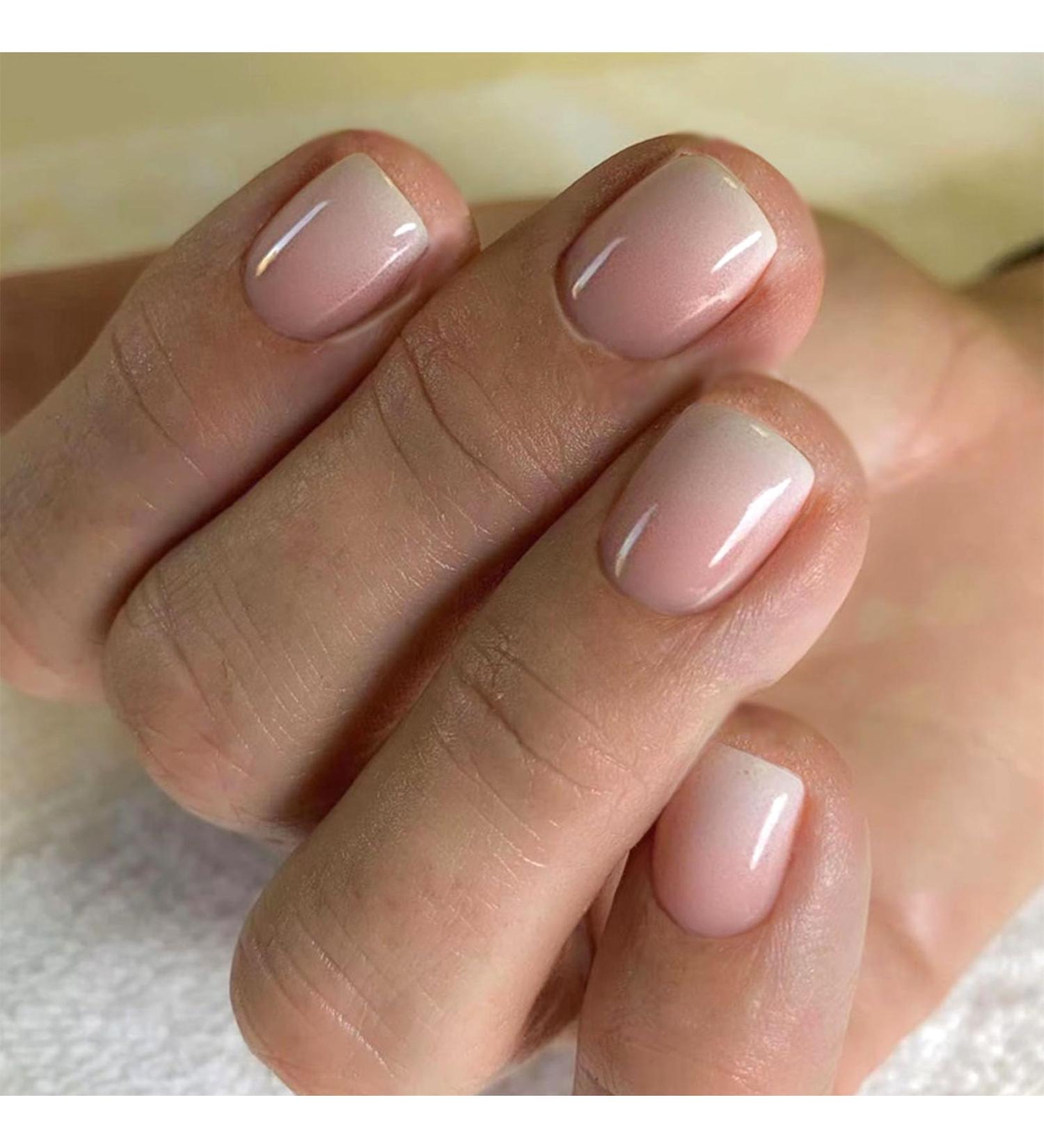 Extra Short Square Nude Ombre Press on Nails | 24 Pcs Acrylic Glossy False Nails for Women & Girls - Buy Online on GoSupps.com