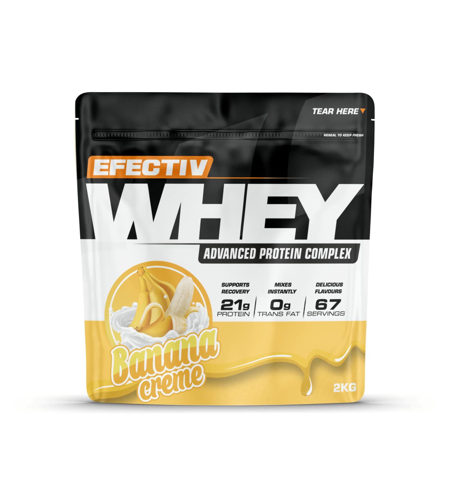 Efectiv Sports Nutrition 2Kg Banana Creme Whey Shake - Premium Protein Powder for Muscle Gain & Recovery | International Shipping Available - Buy Online on GoSupps.com